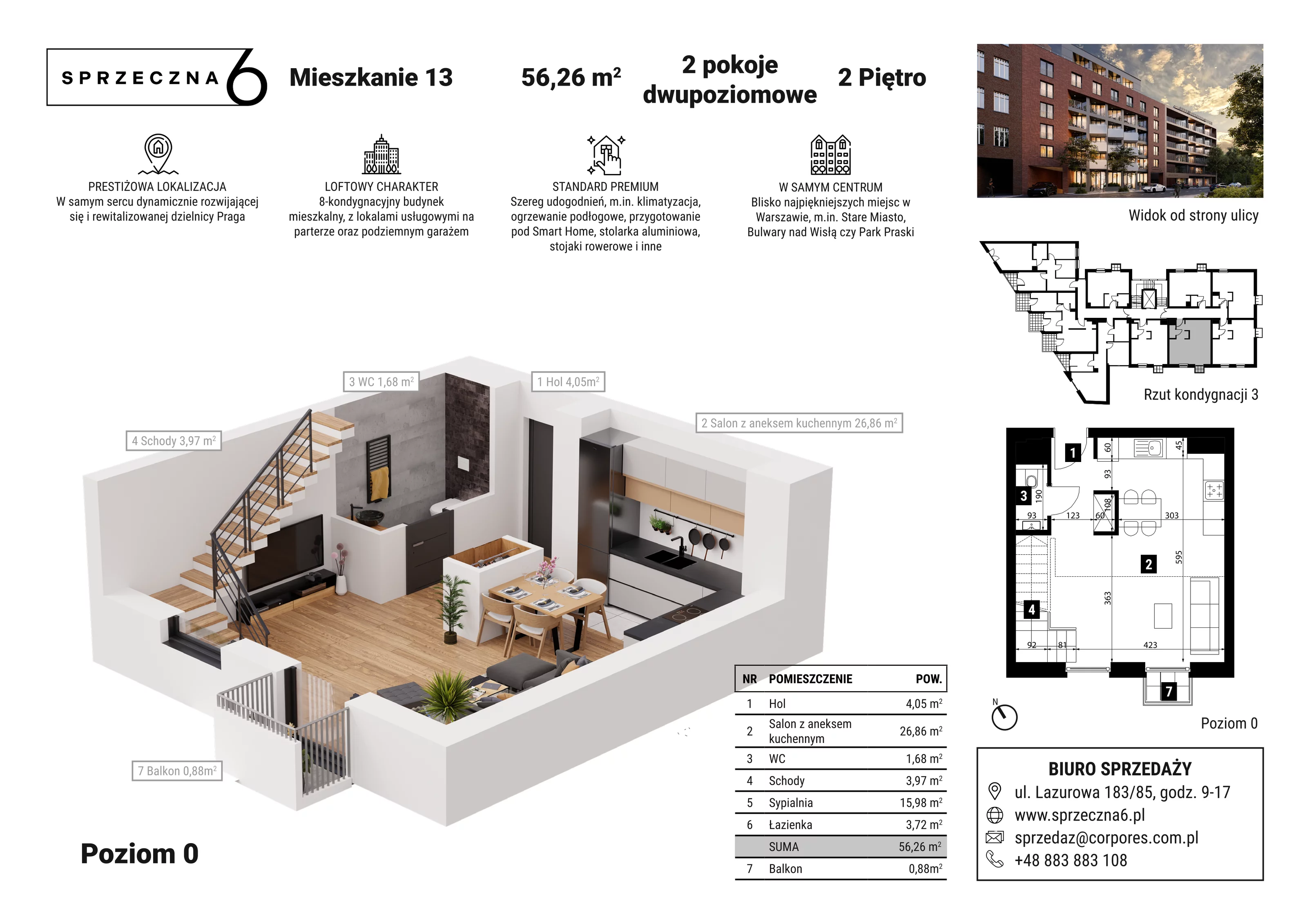 Mieszkanie 56,26 m², piętro 2, oferta nr 13, Sprzeczna 6, Warszawa, Praga Północ, Stara Praga, ul. Sprzeczna 6