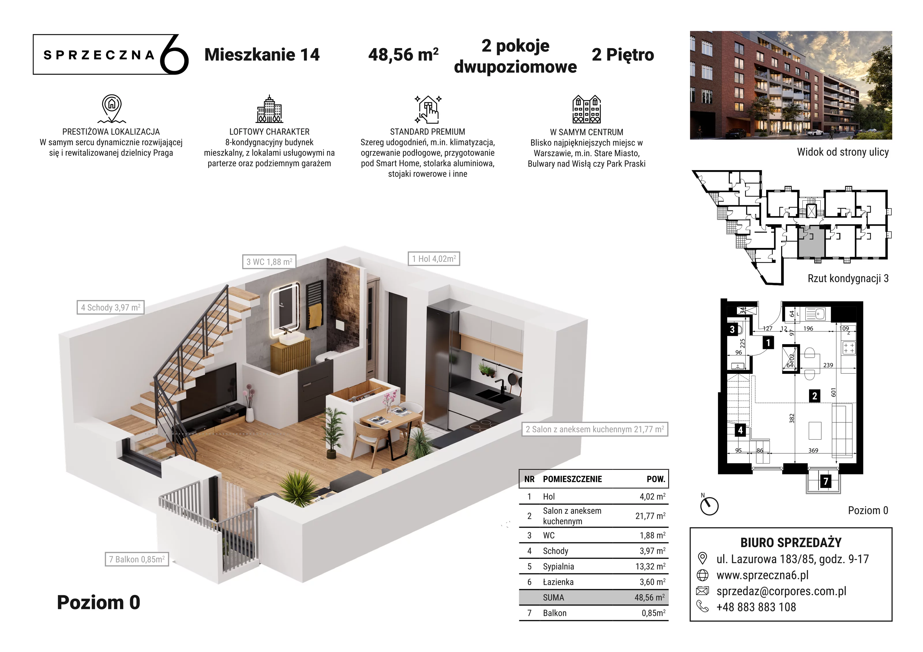 Mieszkanie 48,56 m², piętro 2, oferta nr 14, Sprzeczna 6, Warszawa, Praga Północ, Stara Praga, ul. Sprzeczna 6