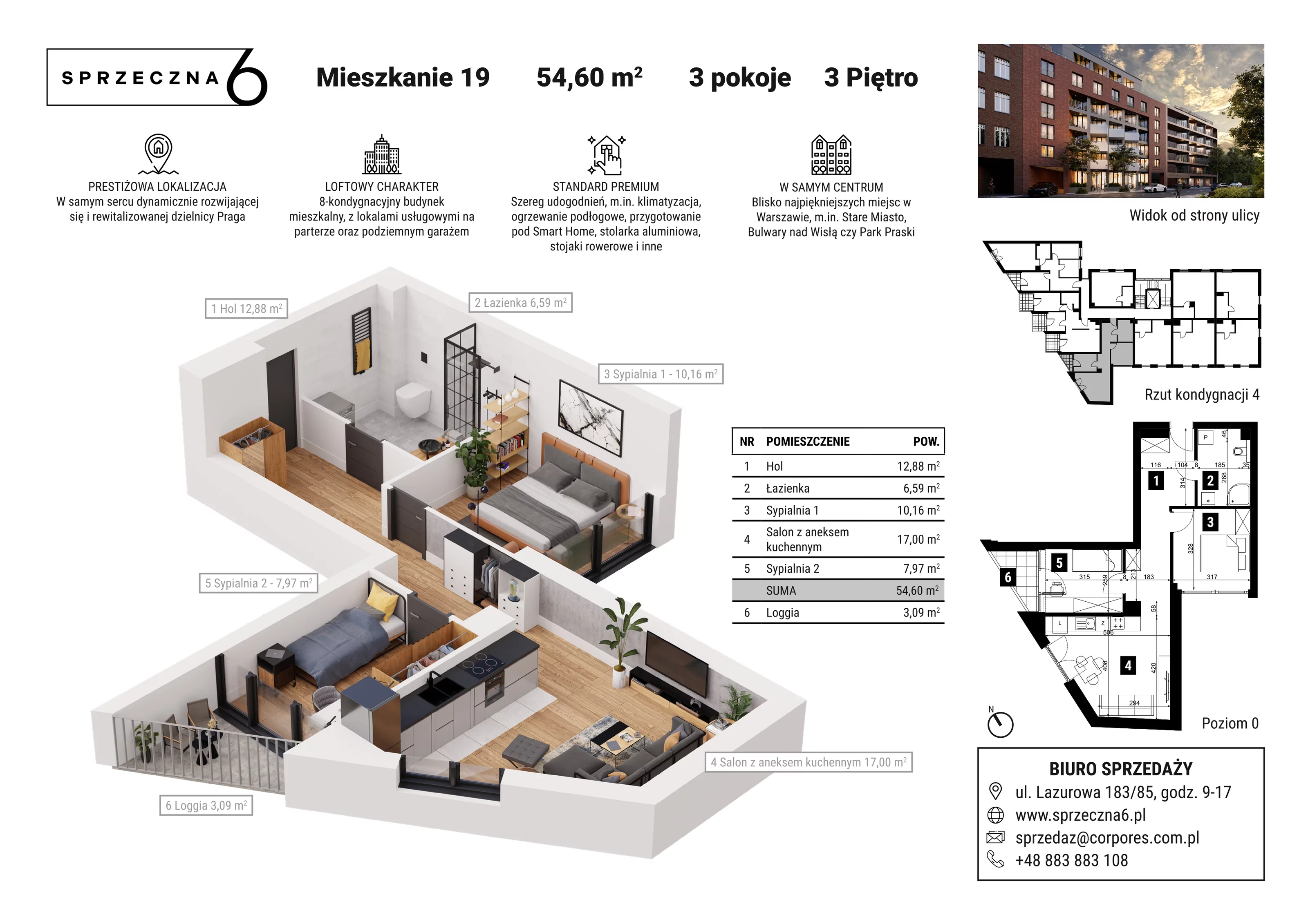 Mieszkanie 54,60 m², piętro 3, oferta nr 19, Sprzeczna 6, Warszawa, Praga Północ, Stara Praga, ul. Sprzeczna 6