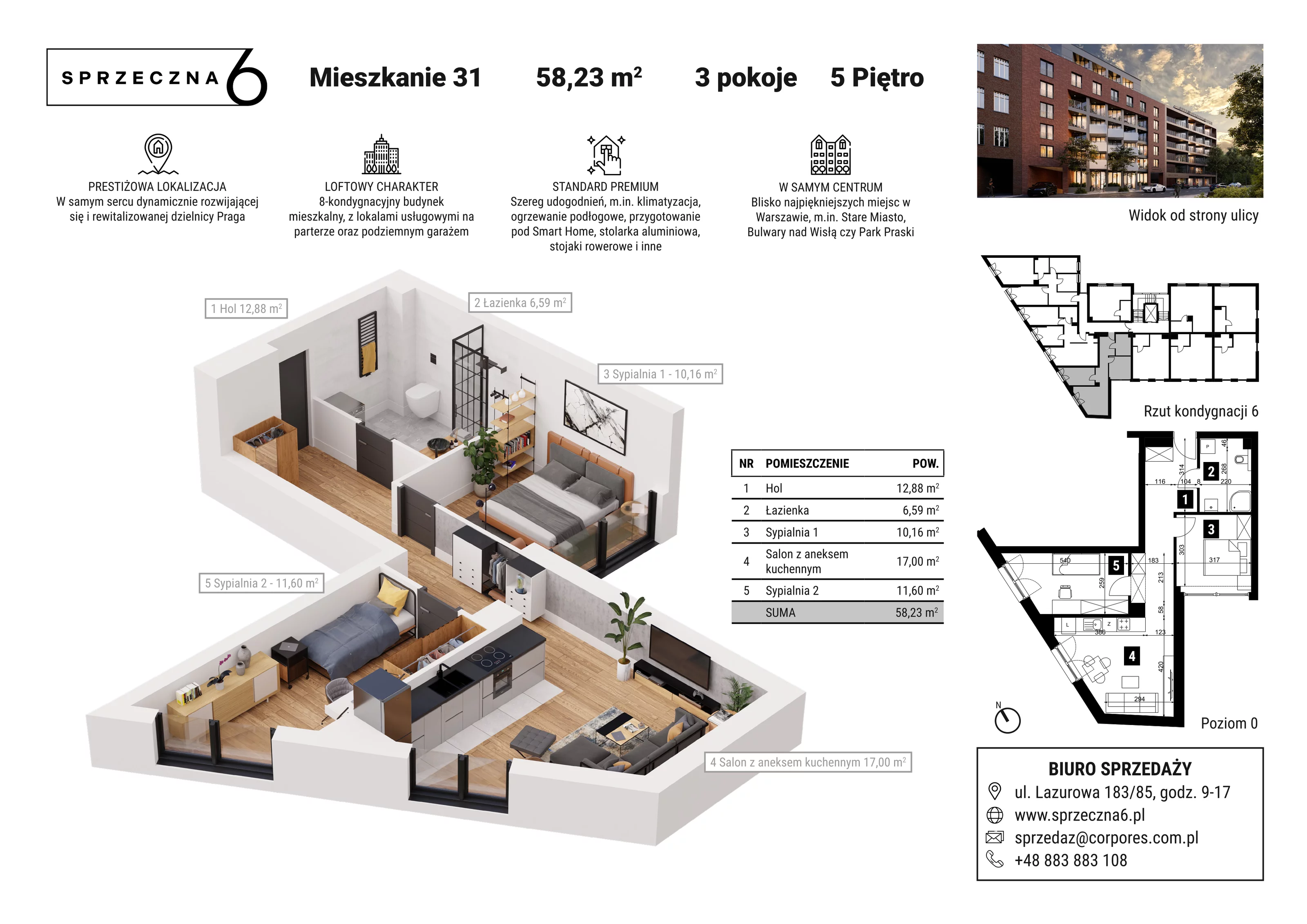 Mieszkanie 58,23 m², piętro 5, oferta nr 31, Sprzeczna 6, Warszawa, Praga Północ, Stara Praga, ul. Sprzeczna 6