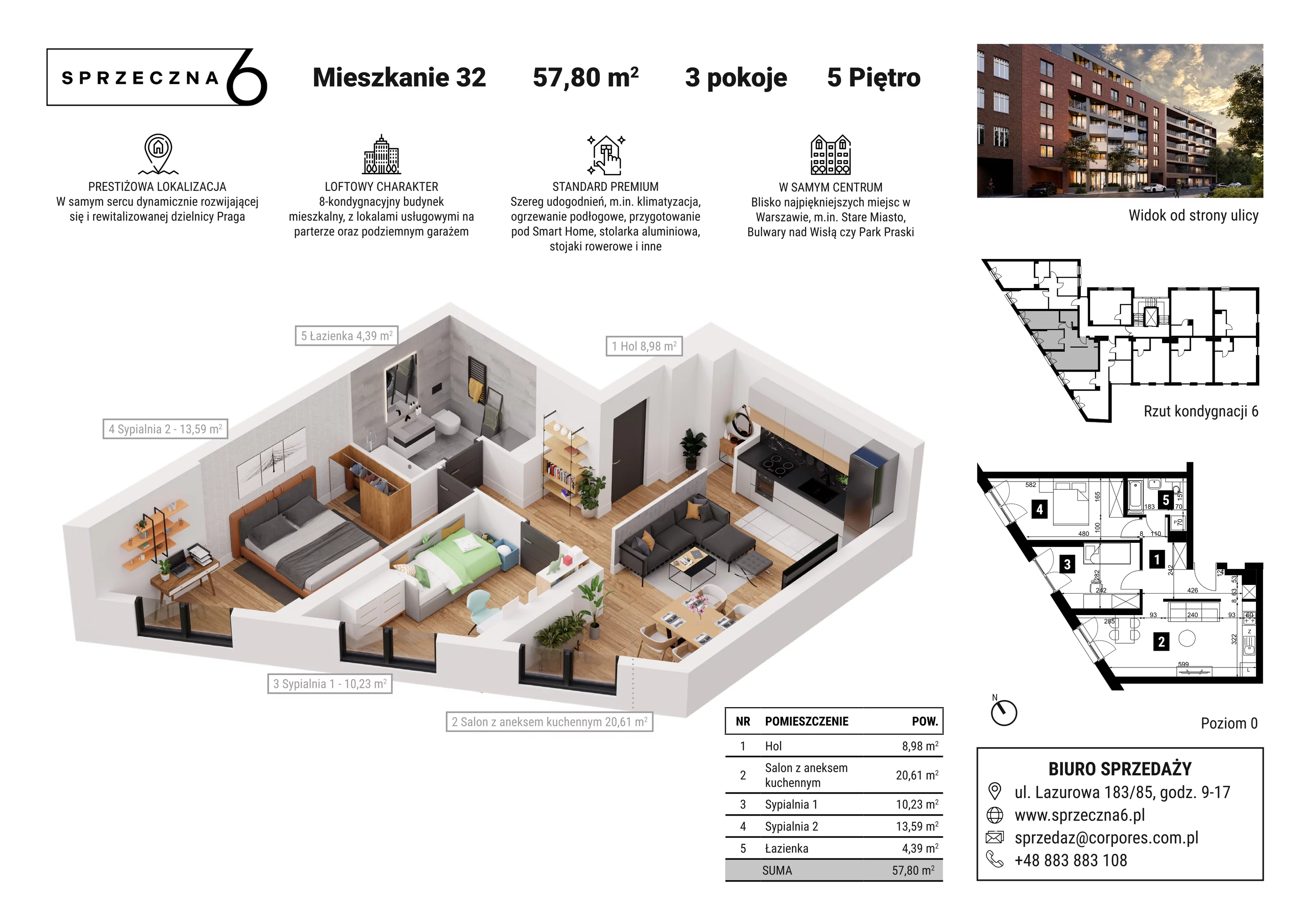 Mieszkanie 57,80 m², piętro 5, oferta nr 32, Sprzeczna 6, Warszawa, Praga Północ, Stara Praga, ul. Sprzeczna 6