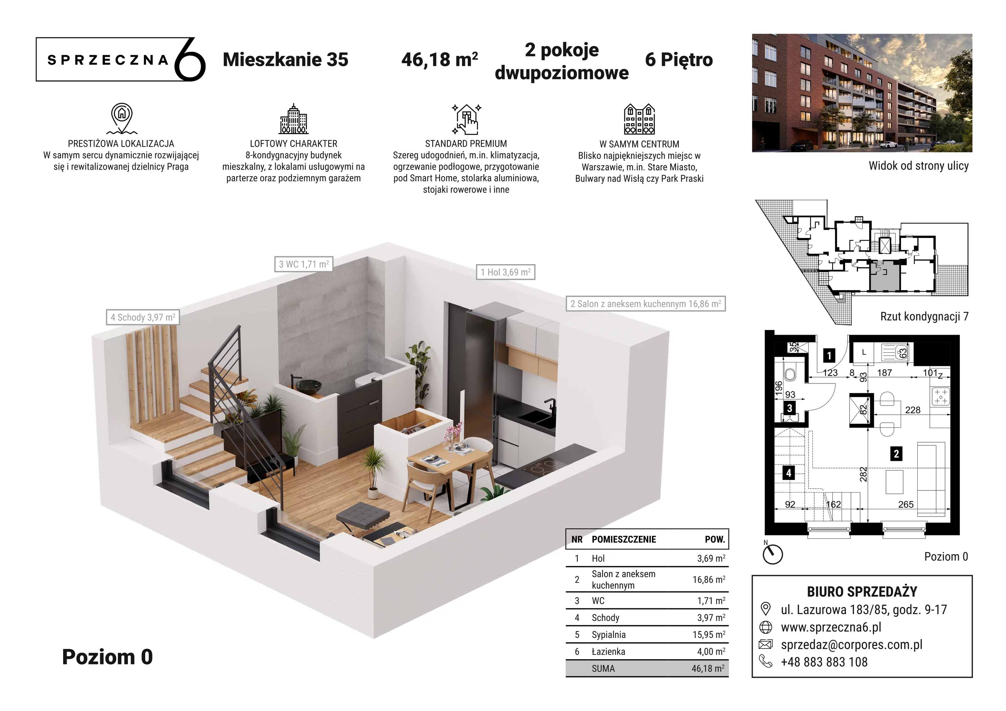 Mieszkanie 46,18 m², piętro 6, oferta nr 35, Sprzeczna 6, Warszawa, Praga Północ, Stara Praga, ul. Sprzeczna 6