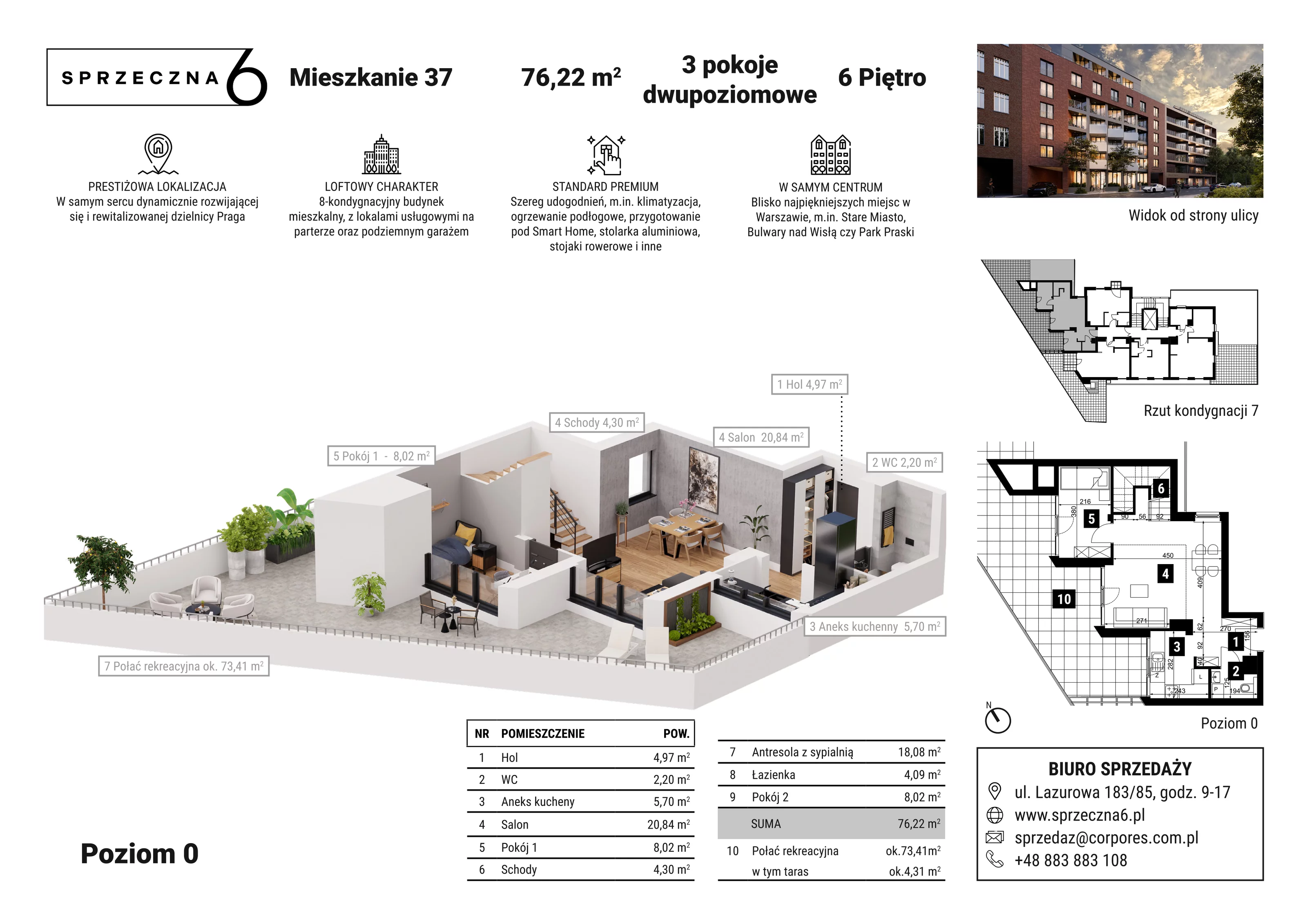 Mieszkanie 76,22 m², piętro 6, oferta nr 37, Sprzeczna 6, Warszawa, Praga Północ, Stara Praga, ul. Sprzeczna 6