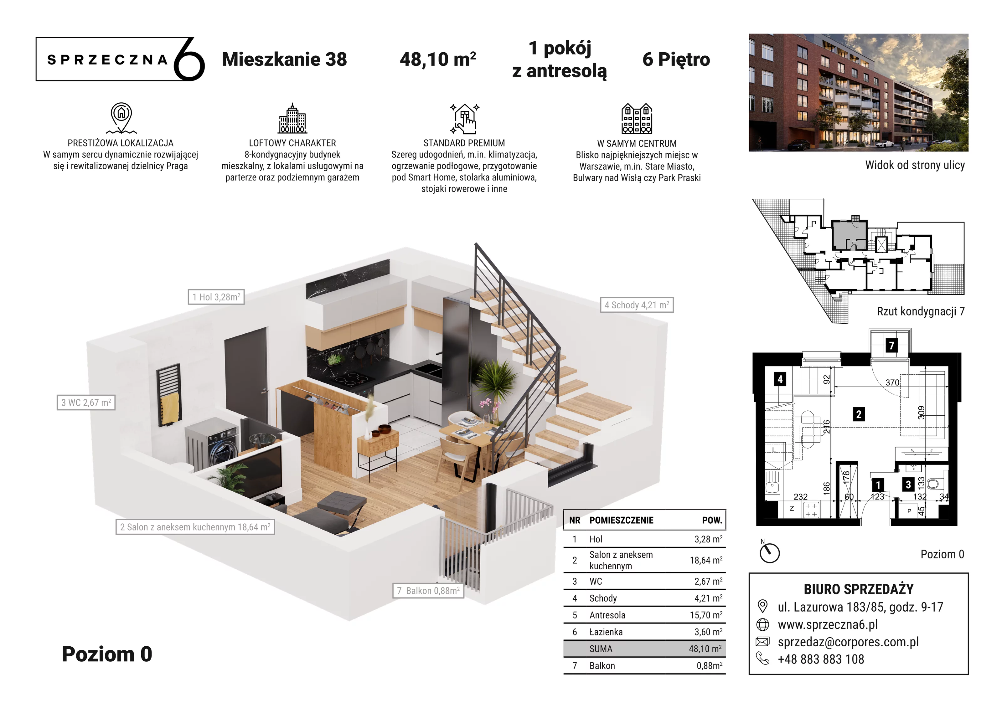 Mieszkanie 48,10 m², piętro 6, oferta nr 38, Sprzeczna 6, Warszawa, Praga Północ, Stara Praga, ul. Sprzeczna 6