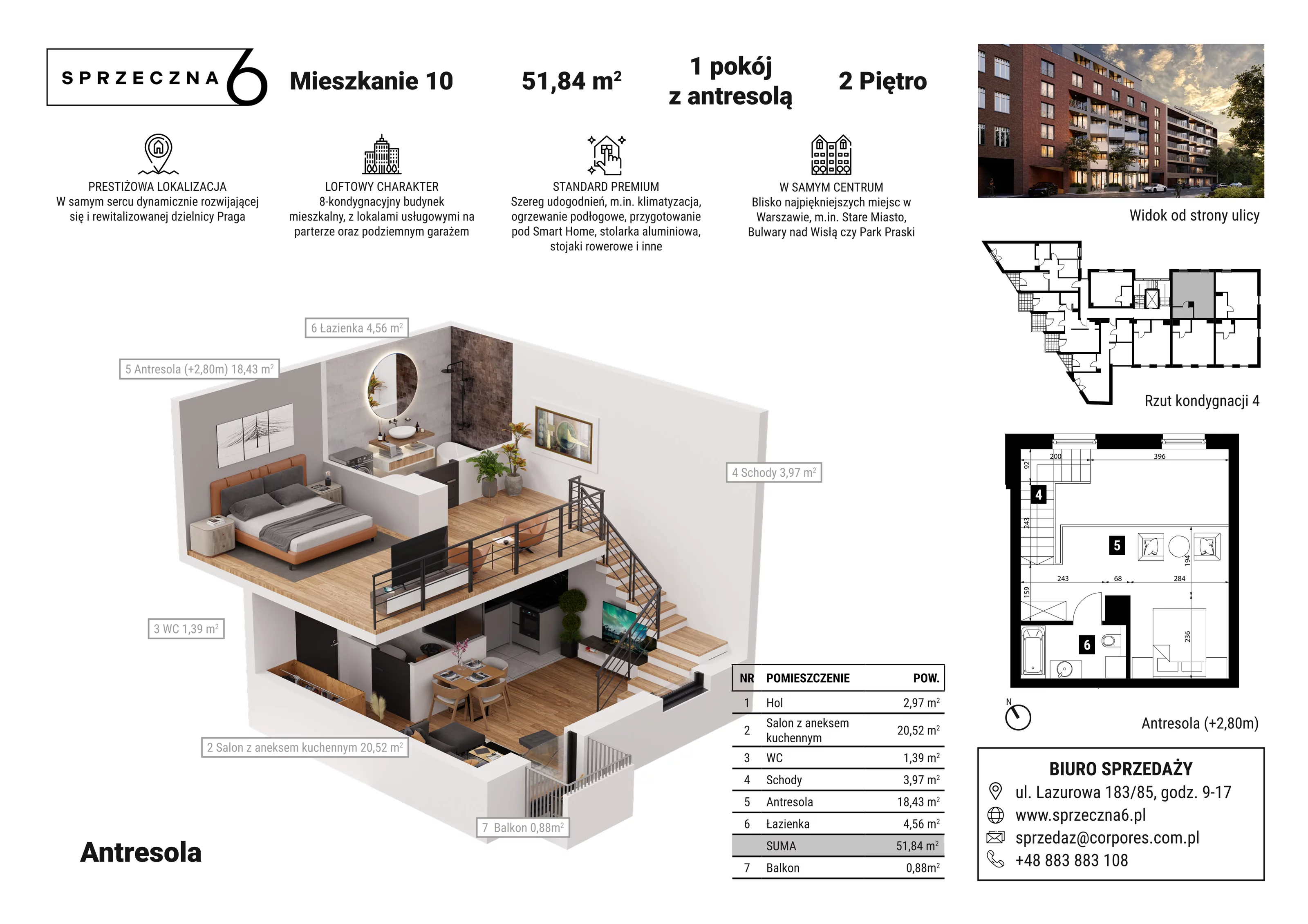 Mieszkanie 51,84 m², piętro 2, oferta nr 10, Sprzeczna 6, Warszawa, Praga Północ, Stara Praga, ul. Sprzeczna 6