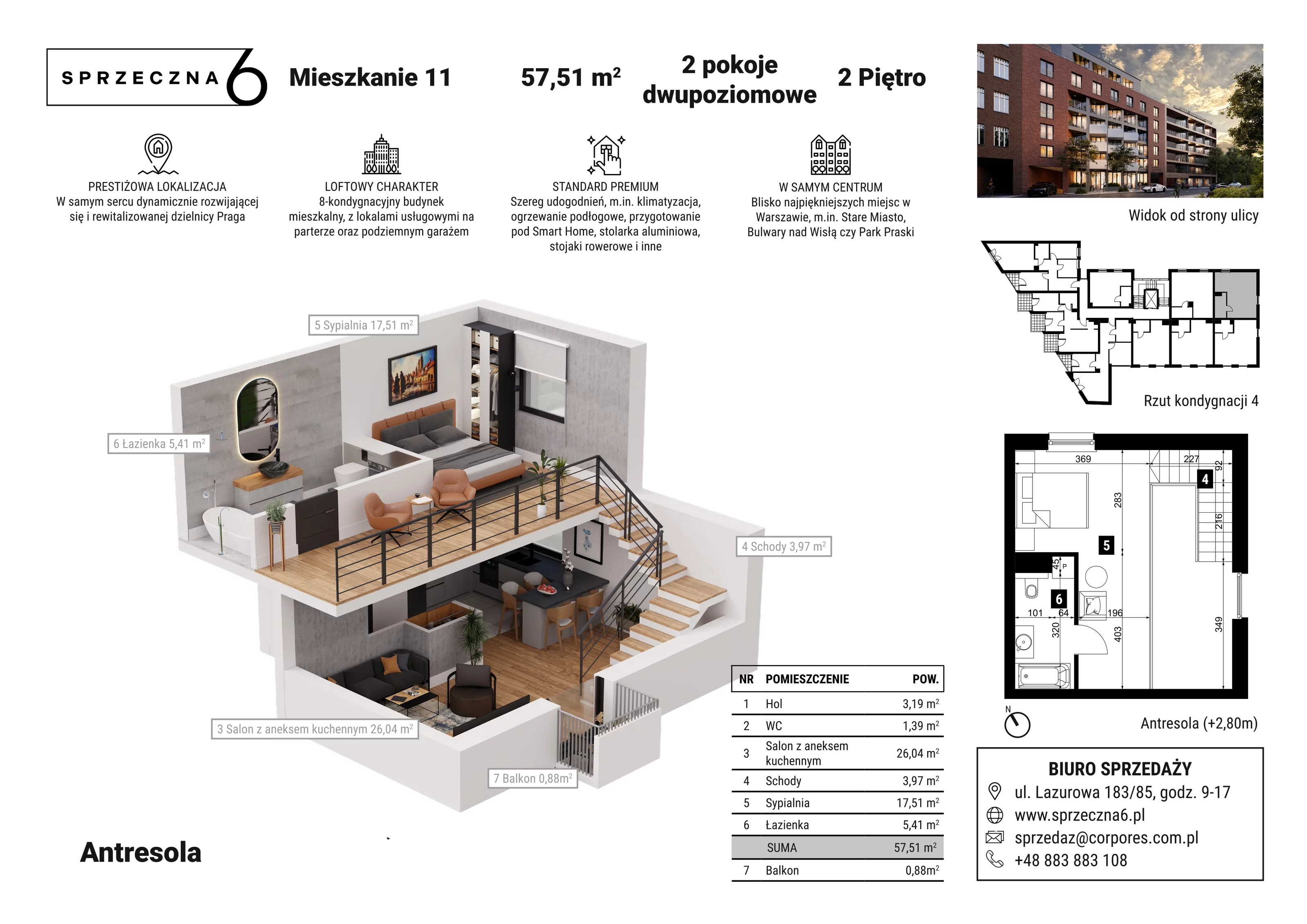 Mieszkanie 57,51 m², piętro 2, oferta nr 11, Sprzeczna 6, Warszawa, Praga Północ, Stara Praga, ul. Sprzeczna 6