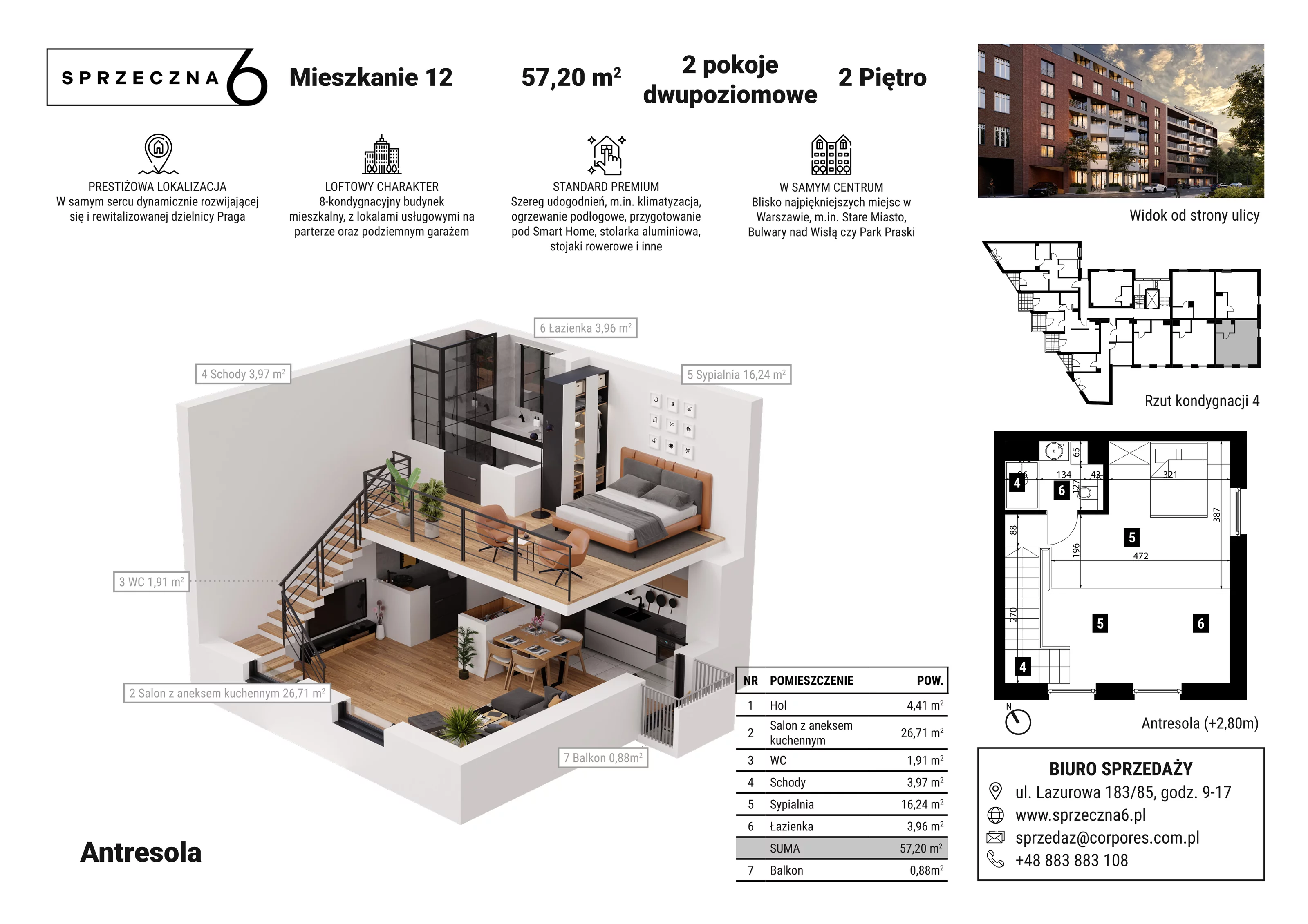 Mieszkanie 57,20 m², piętro 2, oferta nr 12, Sprzeczna 6, Warszawa, Praga Północ, Stara Praga, ul. Sprzeczna 6