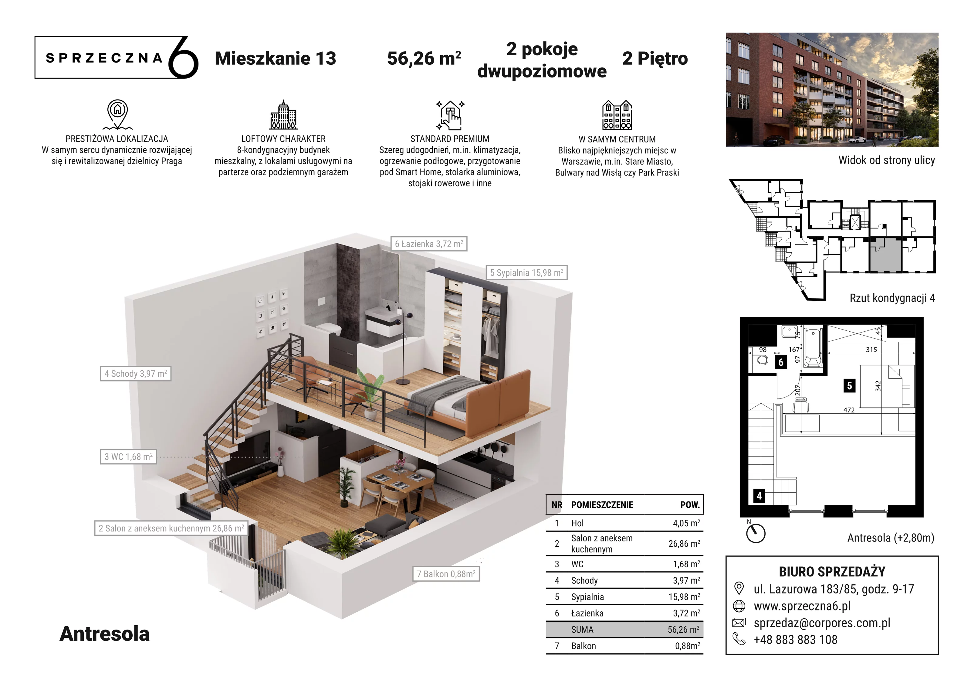 Mieszkanie 56,26 m², piętro 2, oferta nr 13, Sprzeczna 6, Warszawa, Praga Północ, Stara Praga, ul. Sprzeczna 6