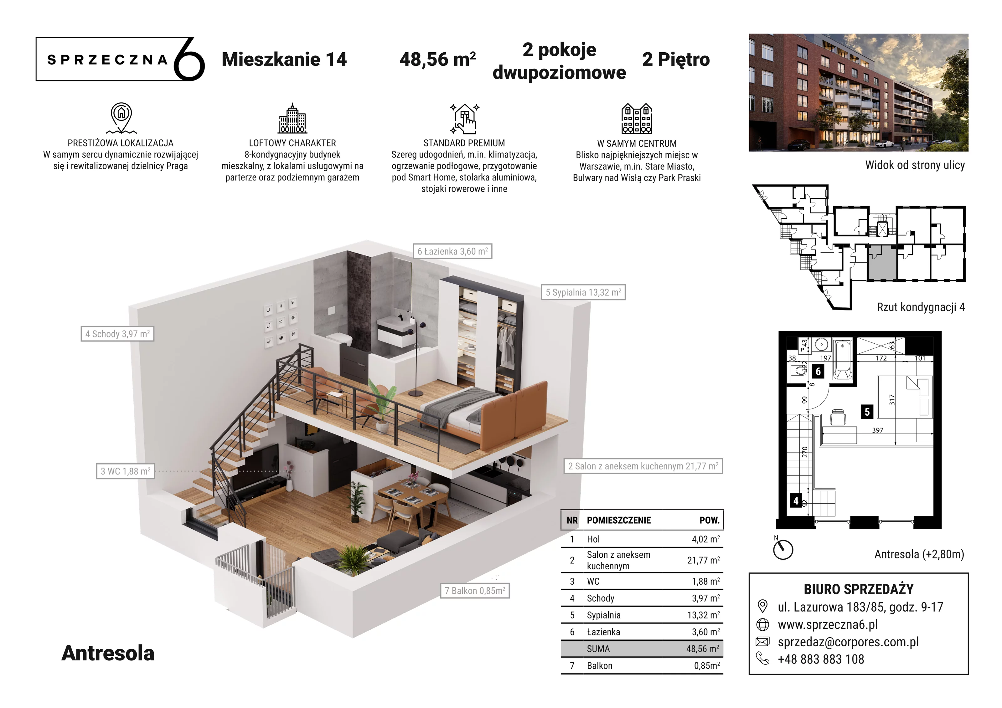 Mieszkanie 48,56 m², piętro 2, oferta nr 14, Sprzeczna 6, Warszawa, Praga Północ, Stara Praga, ul. Sprzeczna 6