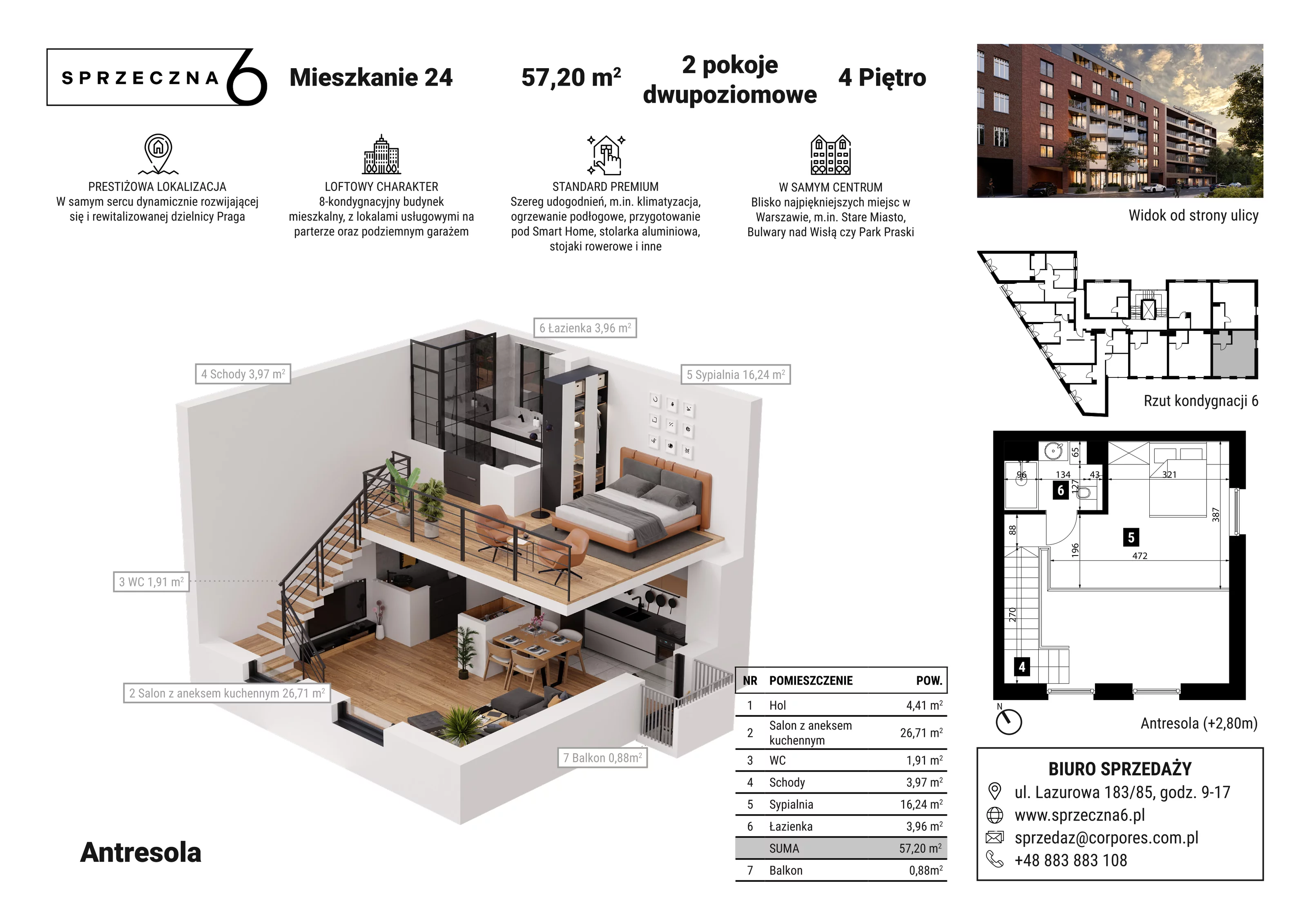 Mieszkanie 57,20 m², piętro 4, oferta nr 24, Sprzeczna 6, Warszawa, Praga Północ, Stara Praga, ul. Sprzeczna 6