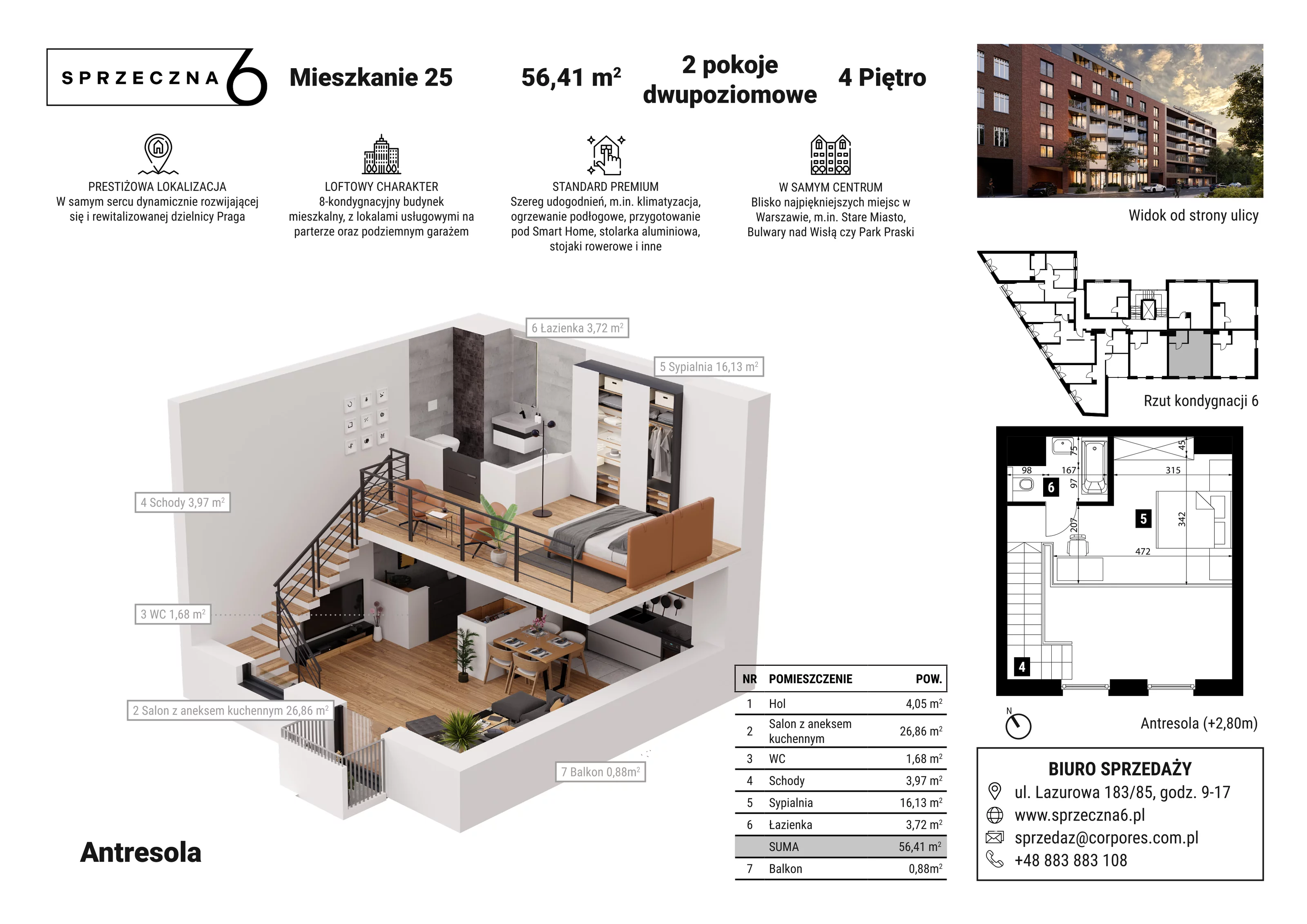 Mieszkanie 56,41 m², piętro 4, oferta nr 25, Sprzeczna 6, Warszawa, Praga Północ, Stara Praga, ul. Sprzeczna 6