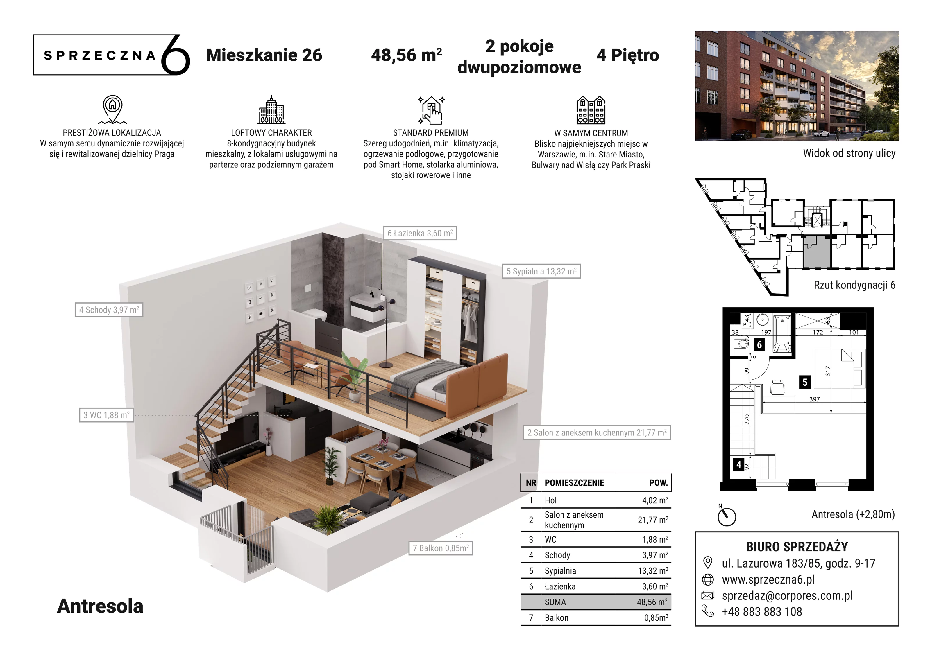 Mieszkanie 48,56 m², piętro 4, oferta nr 26, Sprzeczna 6, Warszawa, Praga Północ, Stara Praga, ul. Sprzeczna 6