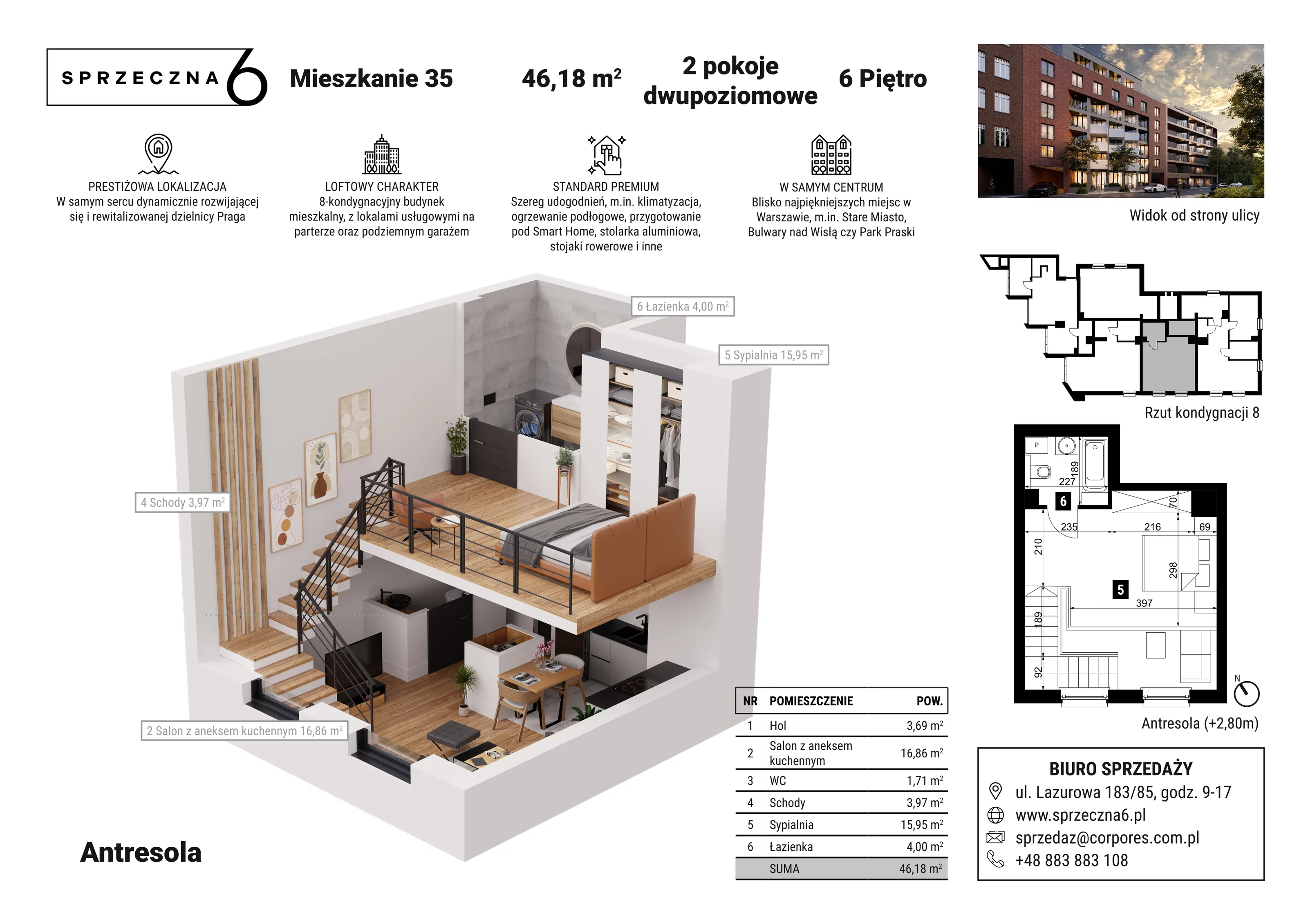 Mieszkanie 46,18 m², piętro 6, oferta nr 35, Sprzeczna 6, Warszawa, Praga Północ, Stara Praga, ul. Sprzeczna 6