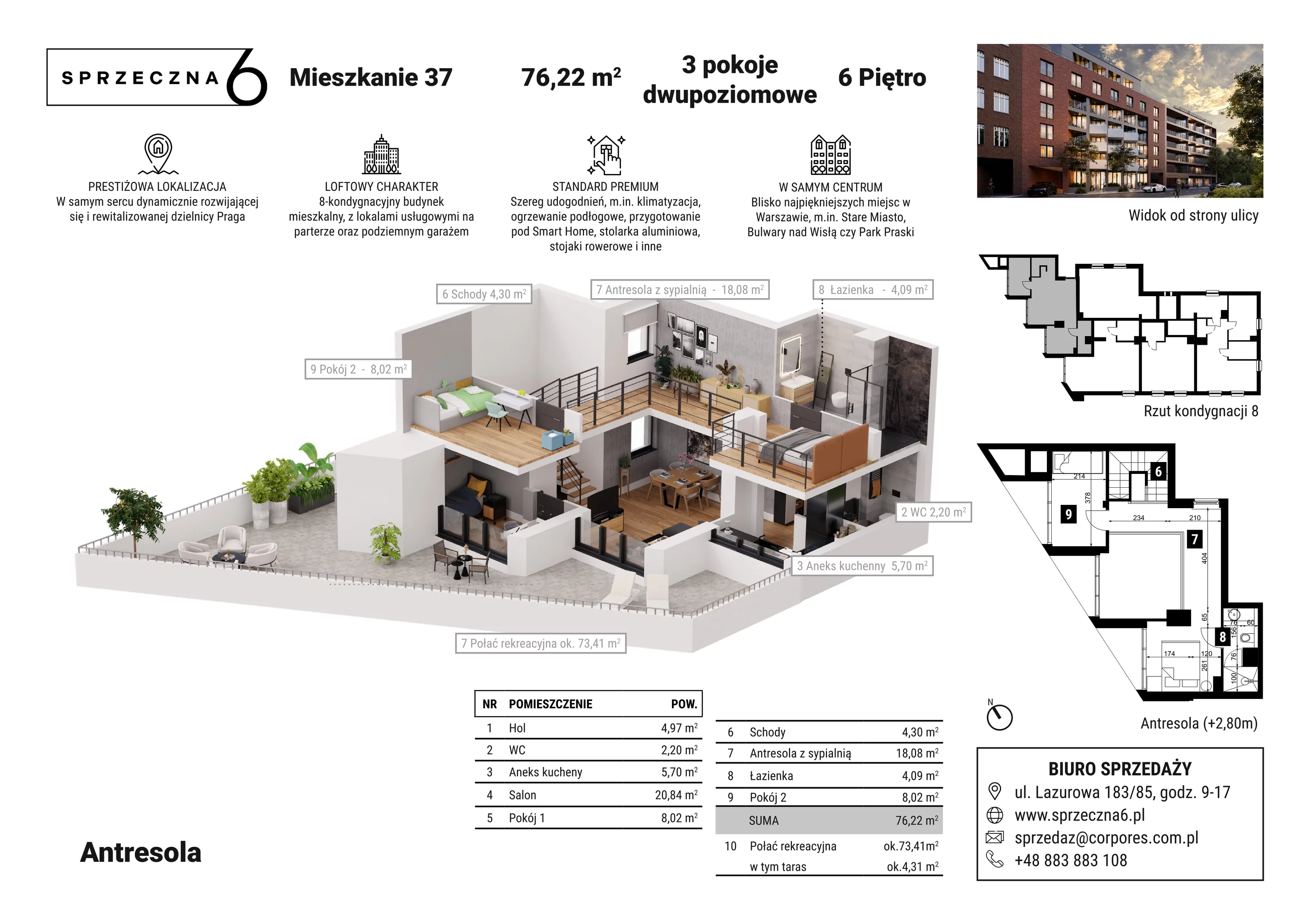 Mieszkanie 76,22 m², piętro 6, oferta nr 37, Sprzeczna 6, Warszawa, Praga Północ, Stara Praga, ul. Sprzeczna 6