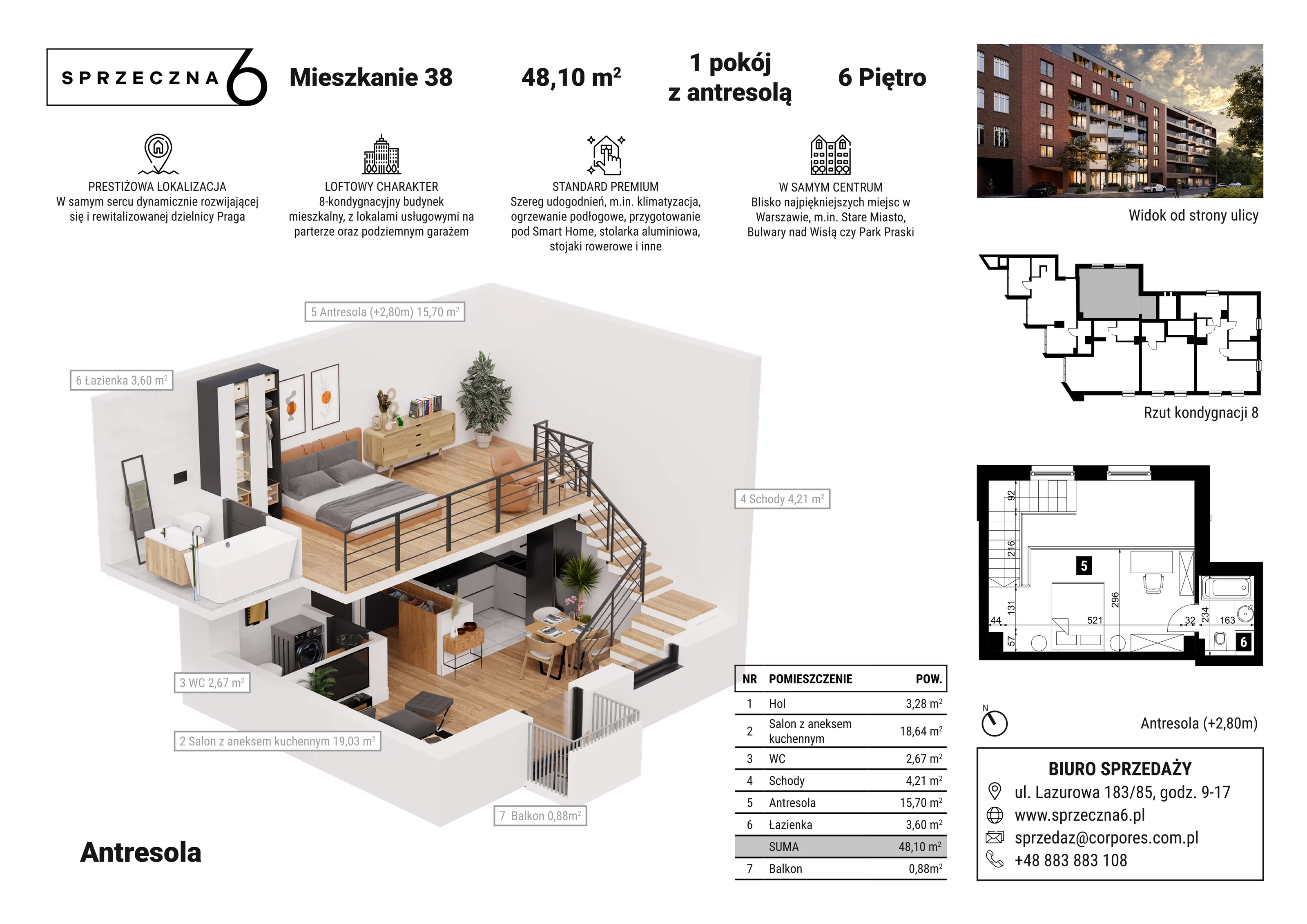 Mieszkanie 48,10 m², piętro 6, oferta nr 38, Sprzeczna 6, Warszawa, Praga Północ, Stara Praga, ul. Sprzeczna 6