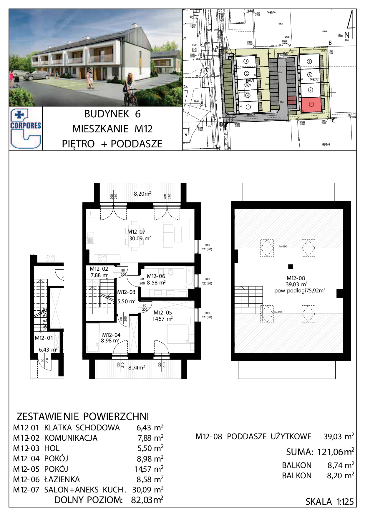 4 pokoje, mieszkanie 121,06 m², piętro 1, oferta nr M12, Apartamenty Aroniowa, Rzeszów, Budziwój, ul. Aroniowa 56