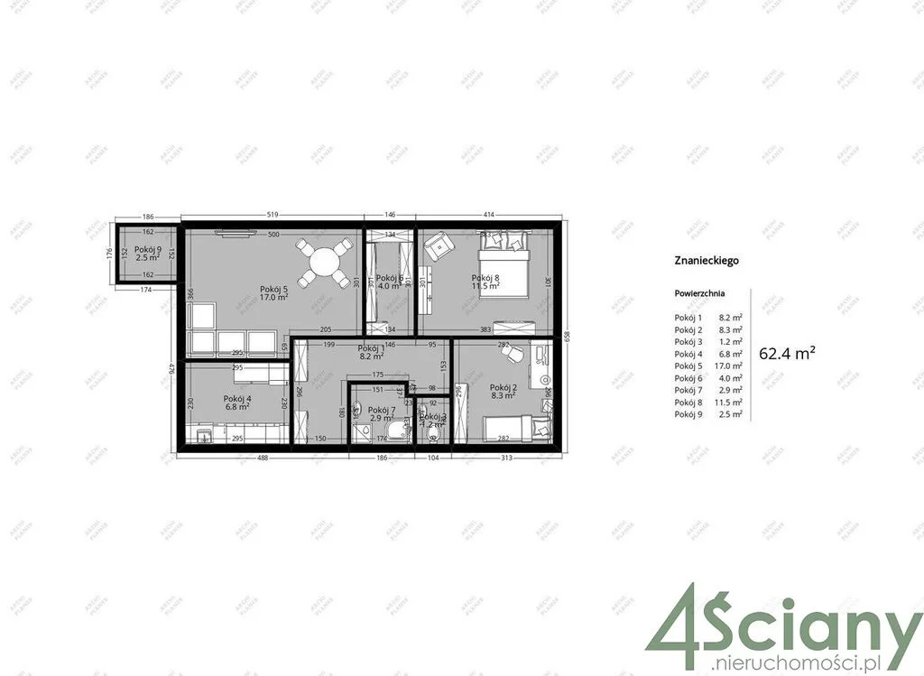3 pokoje, mieszkanie 62,00 m², piętro 3, oferta nr , 65424/3098/OMS, Warszawa, Praga Południe, Praga Południe, Floriana Znanieckiego