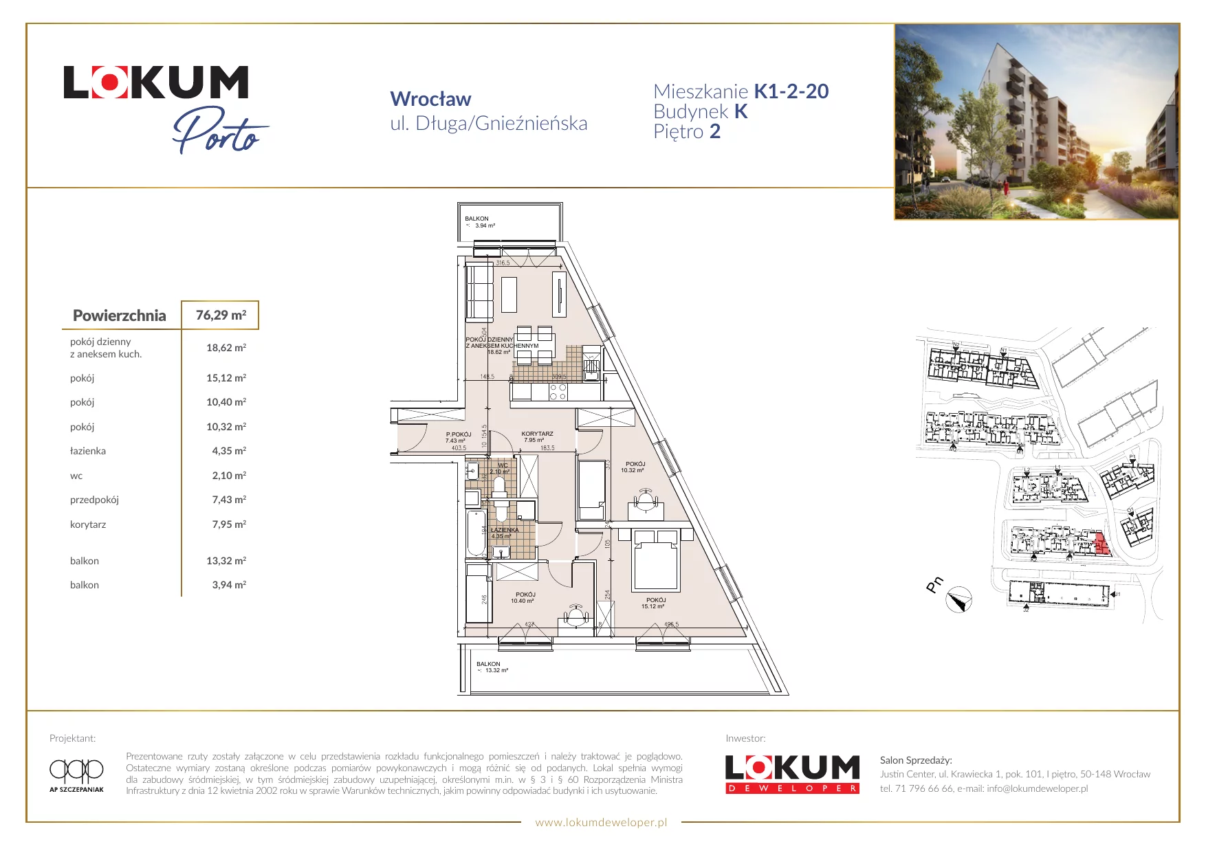 Mieszkanie 75,86 m², piętro 2, oferta nr K1-2-20, Lokum Porto, Wrocław, Szczepin, ul. Długa/Gnieźnieńska