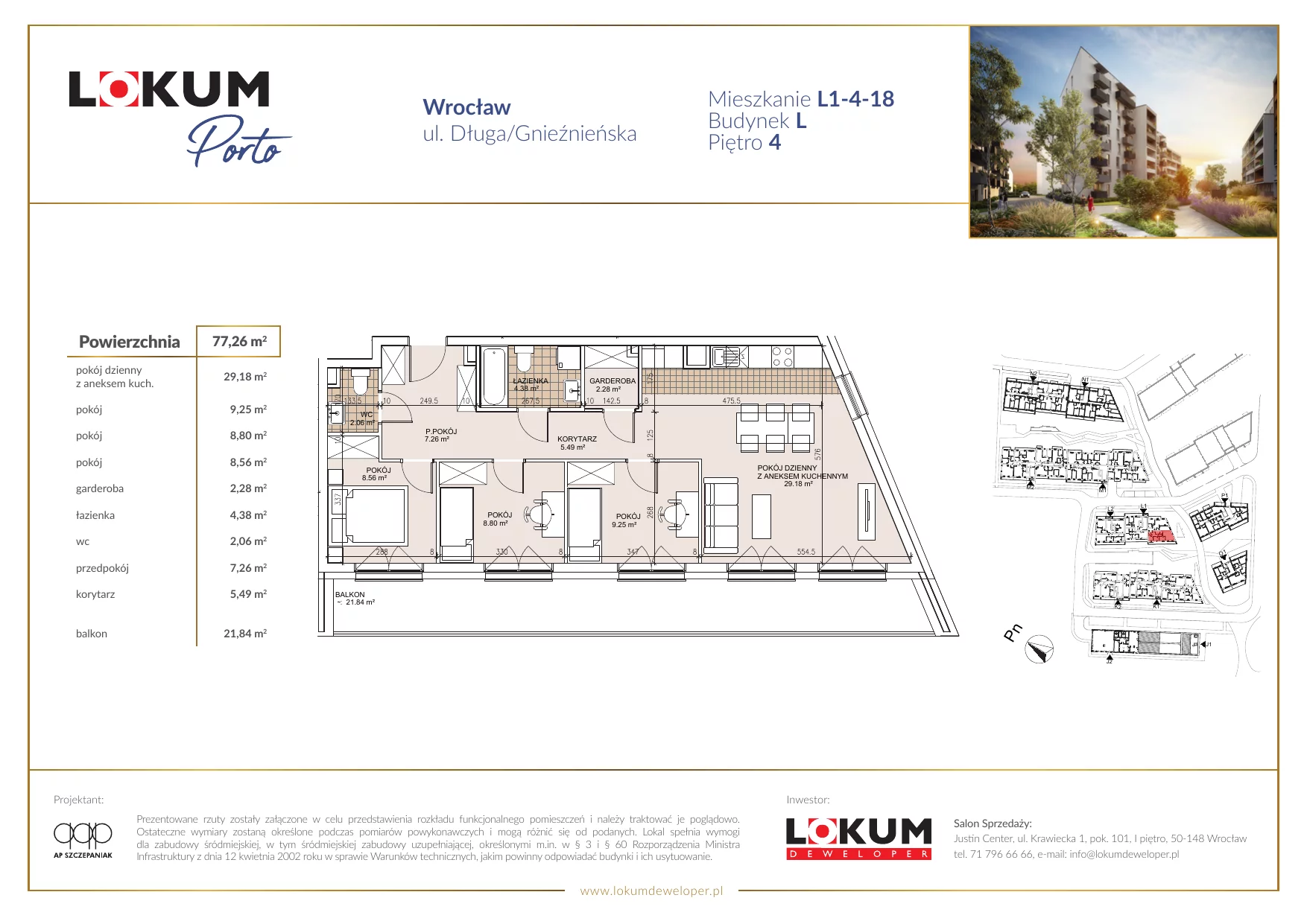 Mieszkanie 77,29 m², piętro 4, oferta nr L1-4-18, Lokum Porto, Wrocław, Szczepin, ul. Długa/Gnieźnieńska