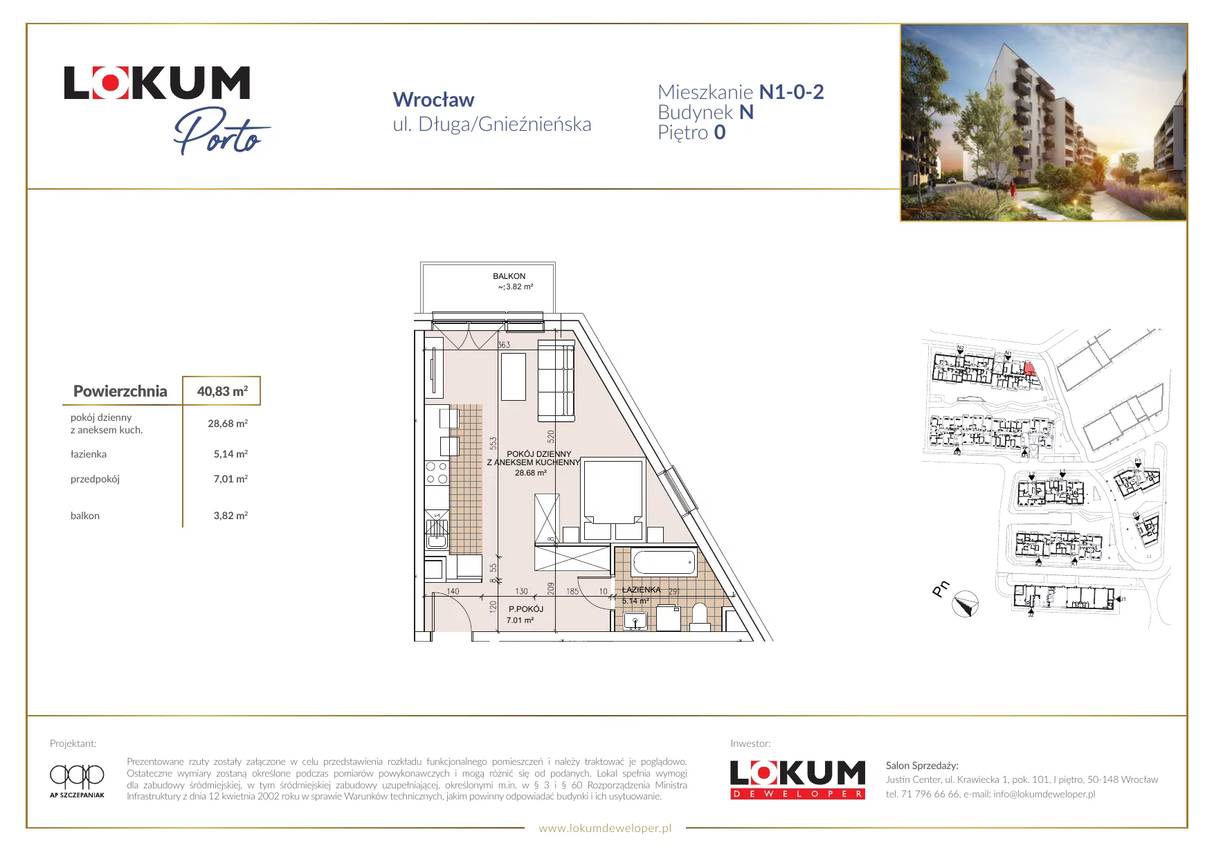 1 pokój, mieszkanie 40,80 m², parter, oferta nr N1-0-2, Lokum Porto, Wrocław, Szczepin, ul. Długa/Gnieźnieńska