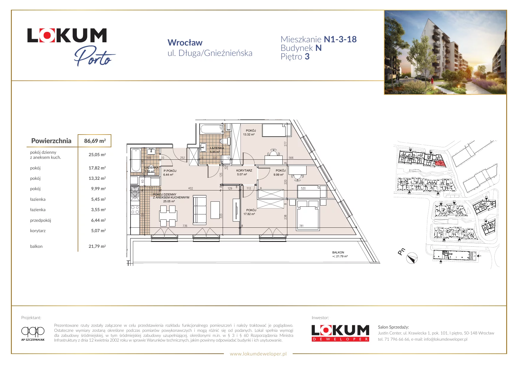 Mieszkanie 86,72 m², piętro 3, oferta nr N1-3-18, Lokum Porto, Wrocław, Szczepin, ul. Długa/Gnieźnieńska