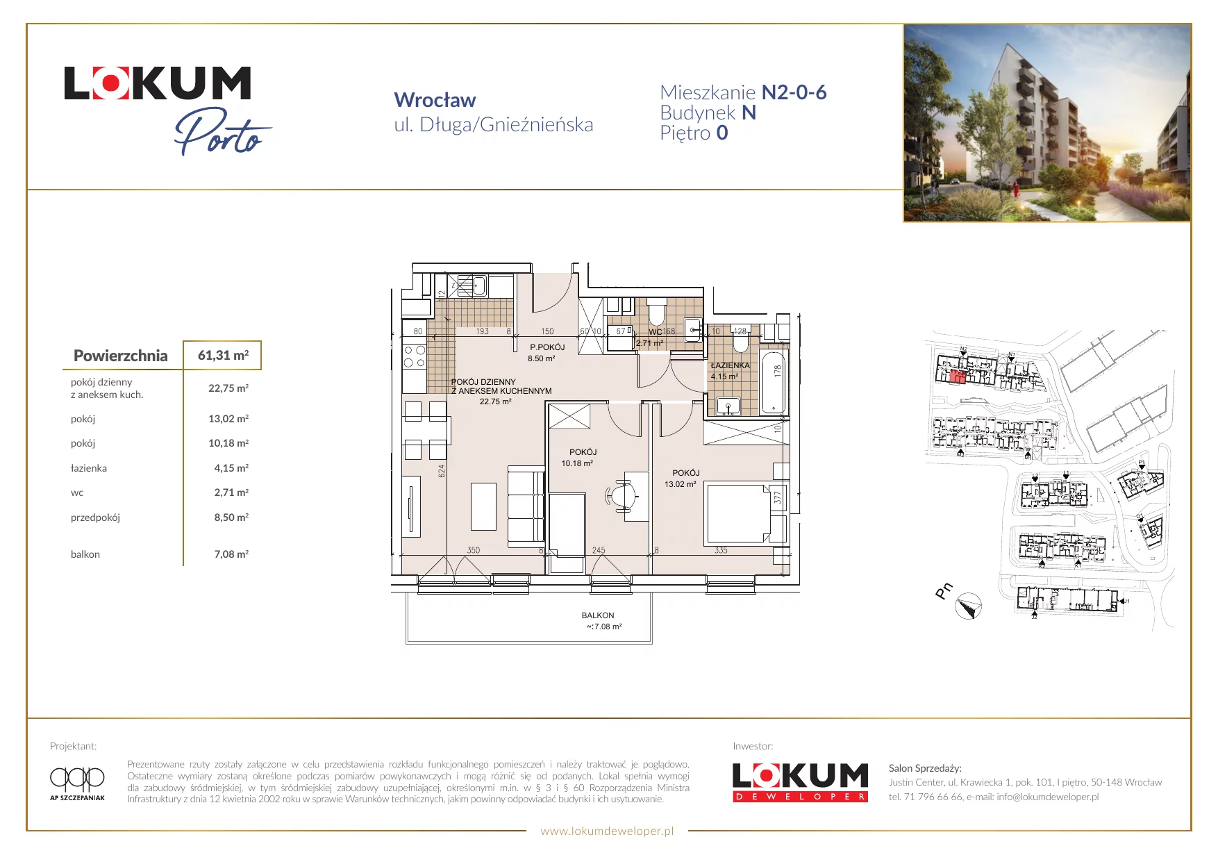 3 pokoje, mieszkanie 61,40 m², parter, oferta nr N2-0-6, Lokum Porto, Wrocław, Szczepin, ul. Długa/Gnieźnieńska