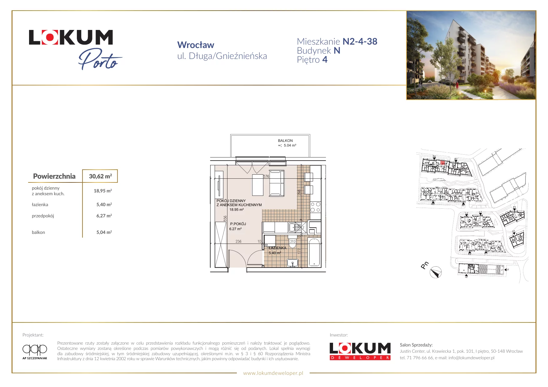 1 pokój, mieszkanie 30,72 m², piętro 4, oferta nr N2-4-38, Lokum Porto, Wrocław, Szczepin, ul. Długa/Gnieźnieńska