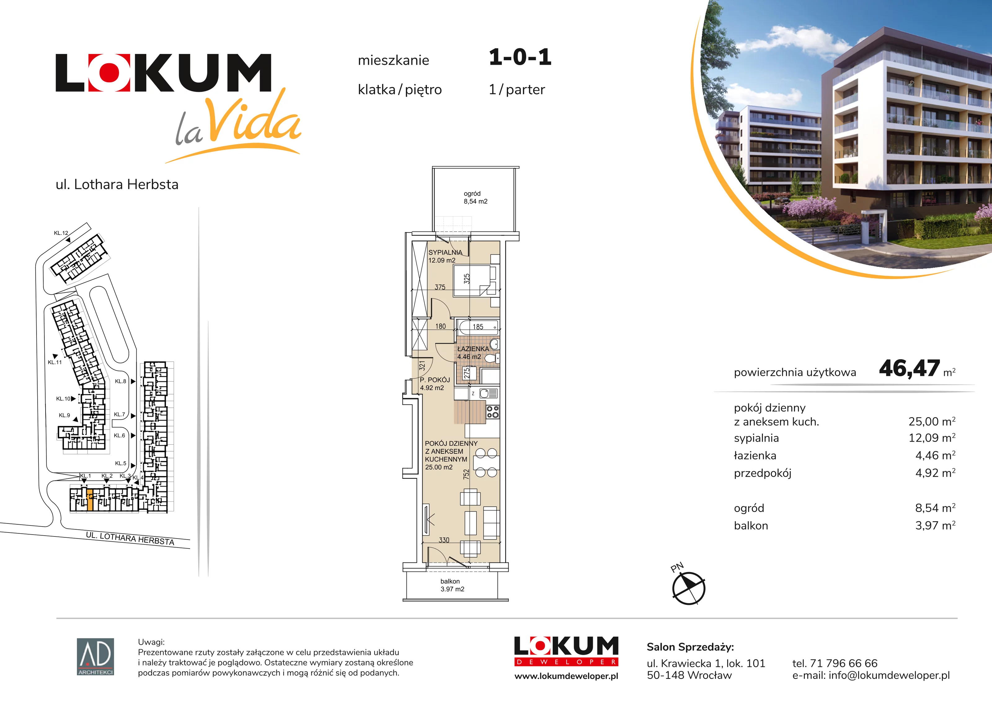 Mieszkanie 46,47 m², parter, oferta nr 1-0-1, Lokum la Vida, Wrocław, Sołtysowice, ul. Lothara Herbsta
