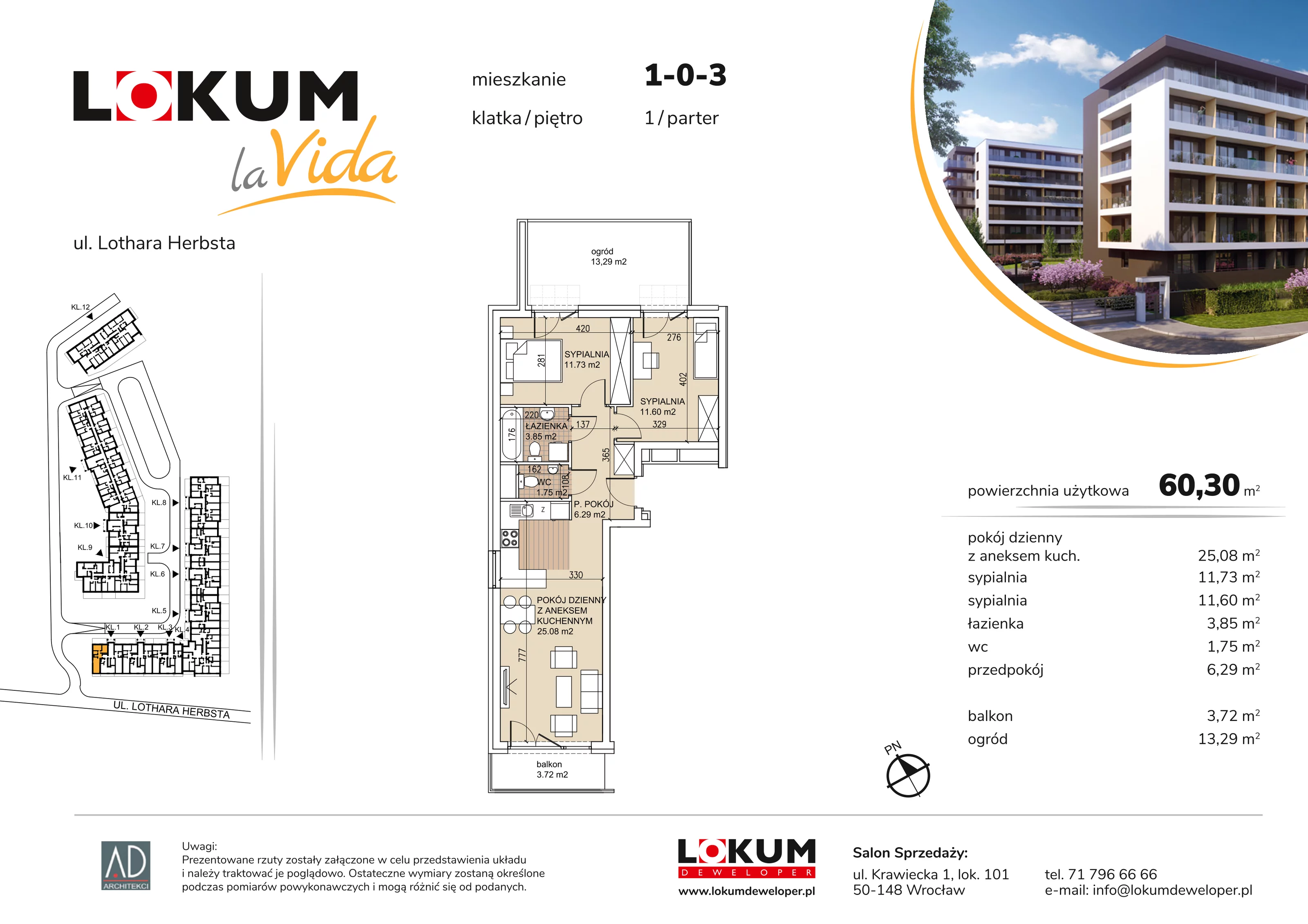 Mieszkanie 60,30 m², parter, oferta nr 1-0-3, Lokum la Vida, Wrocław, Sołtysowice, ul. Lothara Herbsta