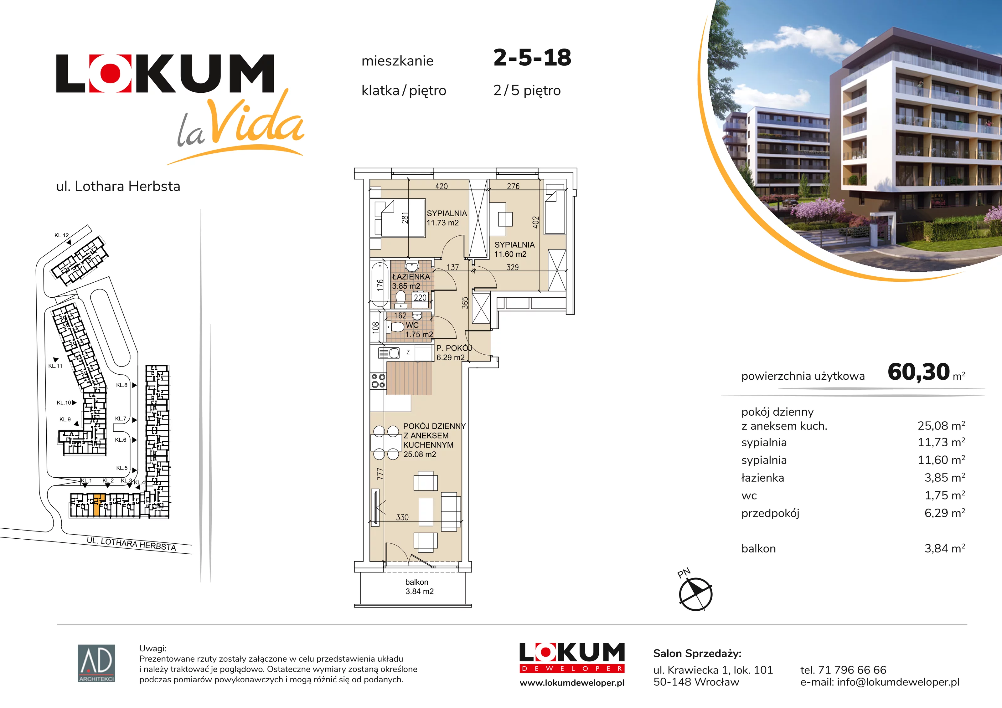 Mieszkanie 60,30 m², piętro 5, oferta nr 2-5-18, Lokum la Vida, Wrocław, Sołtysowice, ul. Lothara Herbsta
