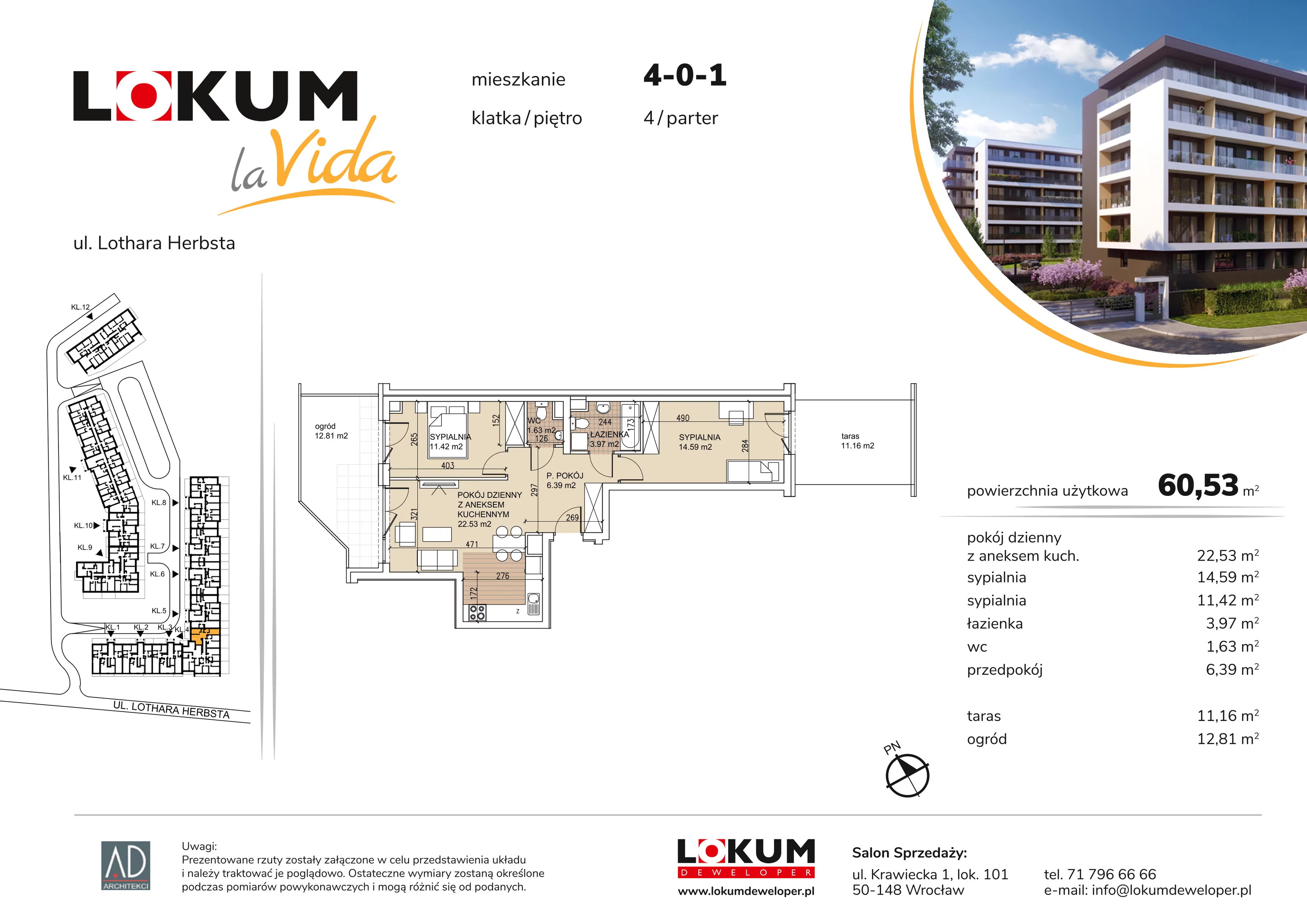 Mieszkanie 60,53 m², parter, oferta nr 4-0-1, Lokum la Vida, Wrocław, Sołtysowice, ul. Lothara Herbsta