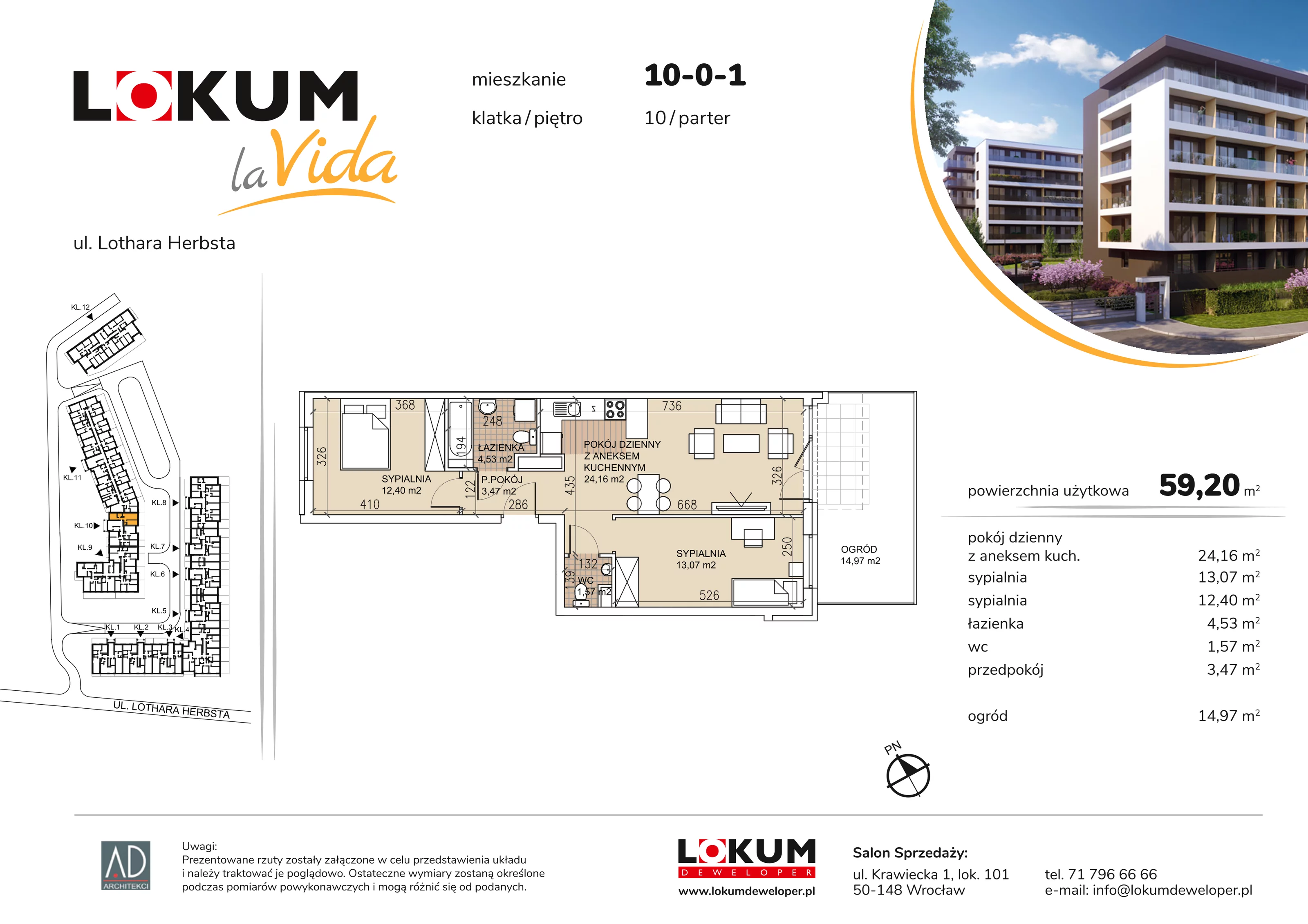 Mieszkanie 59,20 m², parter, oferta nr 10-0-1, Lokum la Vida, Wrocław, Sołtysowice, ul. Lothara Herbsta