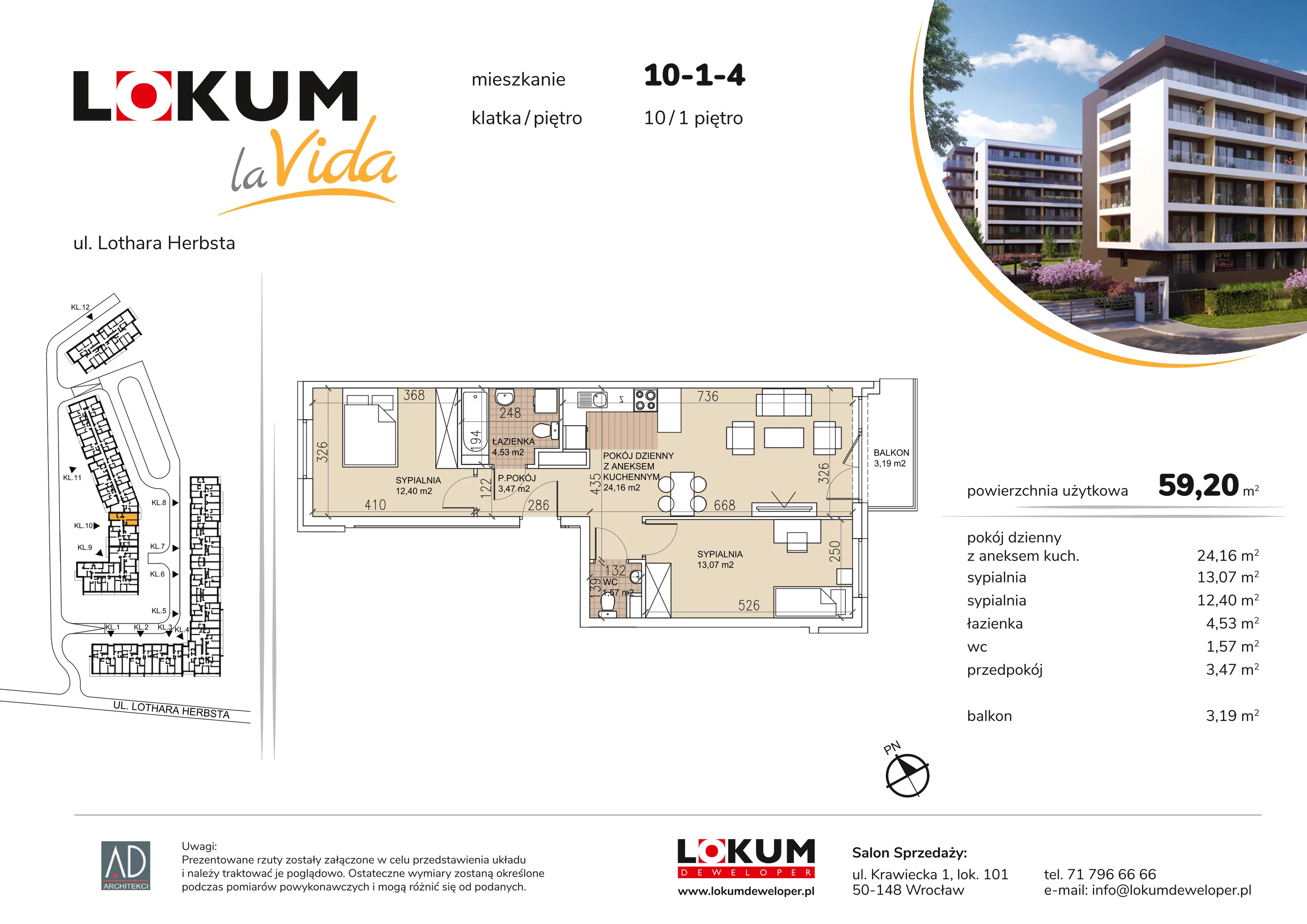 Mieszkanie 59,20 m², piętro 1, oferta nr 10-1-4, Lokum la Vida, Wrocław, Sołtysowice, ul. Lothara Herbsta