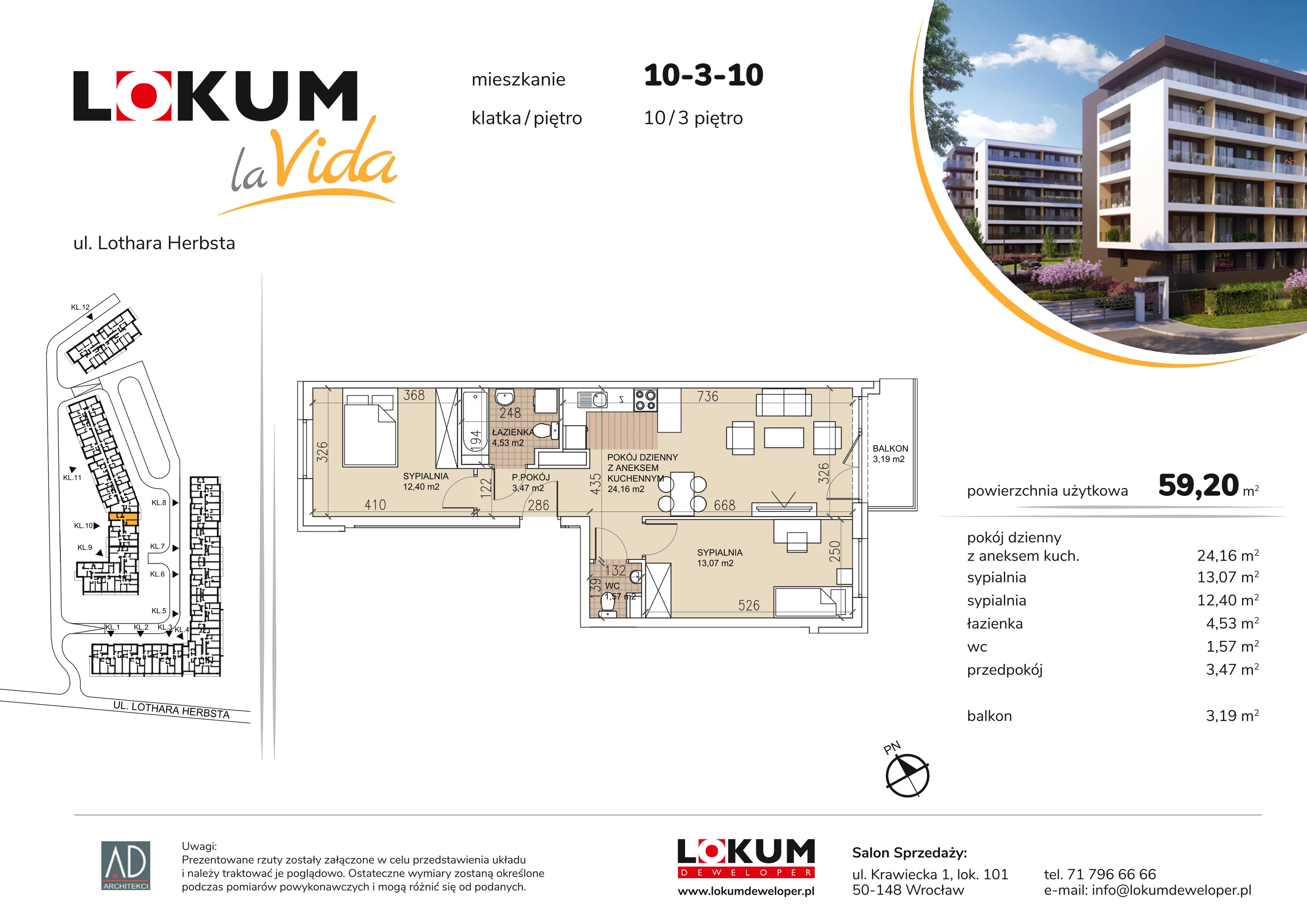 Mieszkanie 59,20 m², piętro 3, oferta nr 10-3-10, Lokum la Vida, Wrocław, Sołtysowice, ul. Lothara Herbsta
