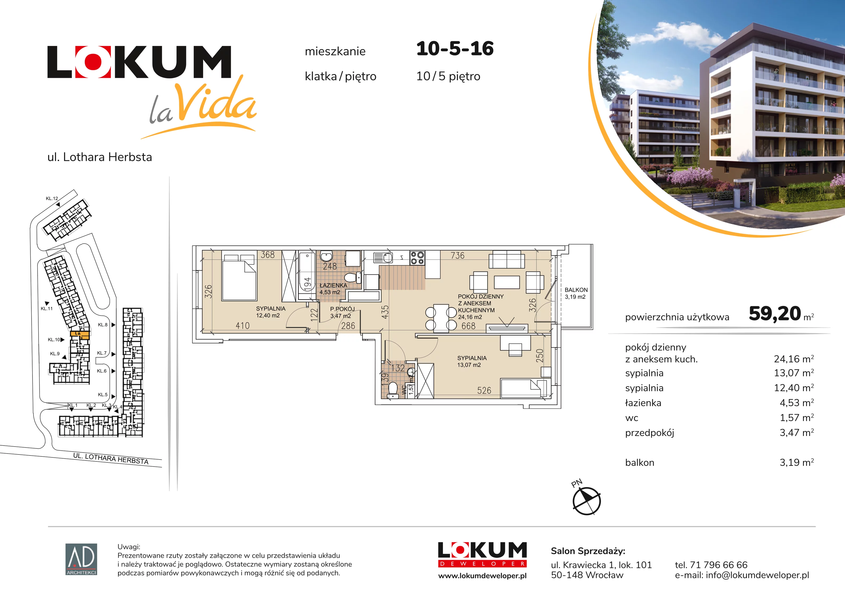 Mieszkanie 59,20 m², piętro 5, oferta nr 10-5-16, Lokum la Vida, Wrocław, Sołtysowice, ul. Lothara Herbsta