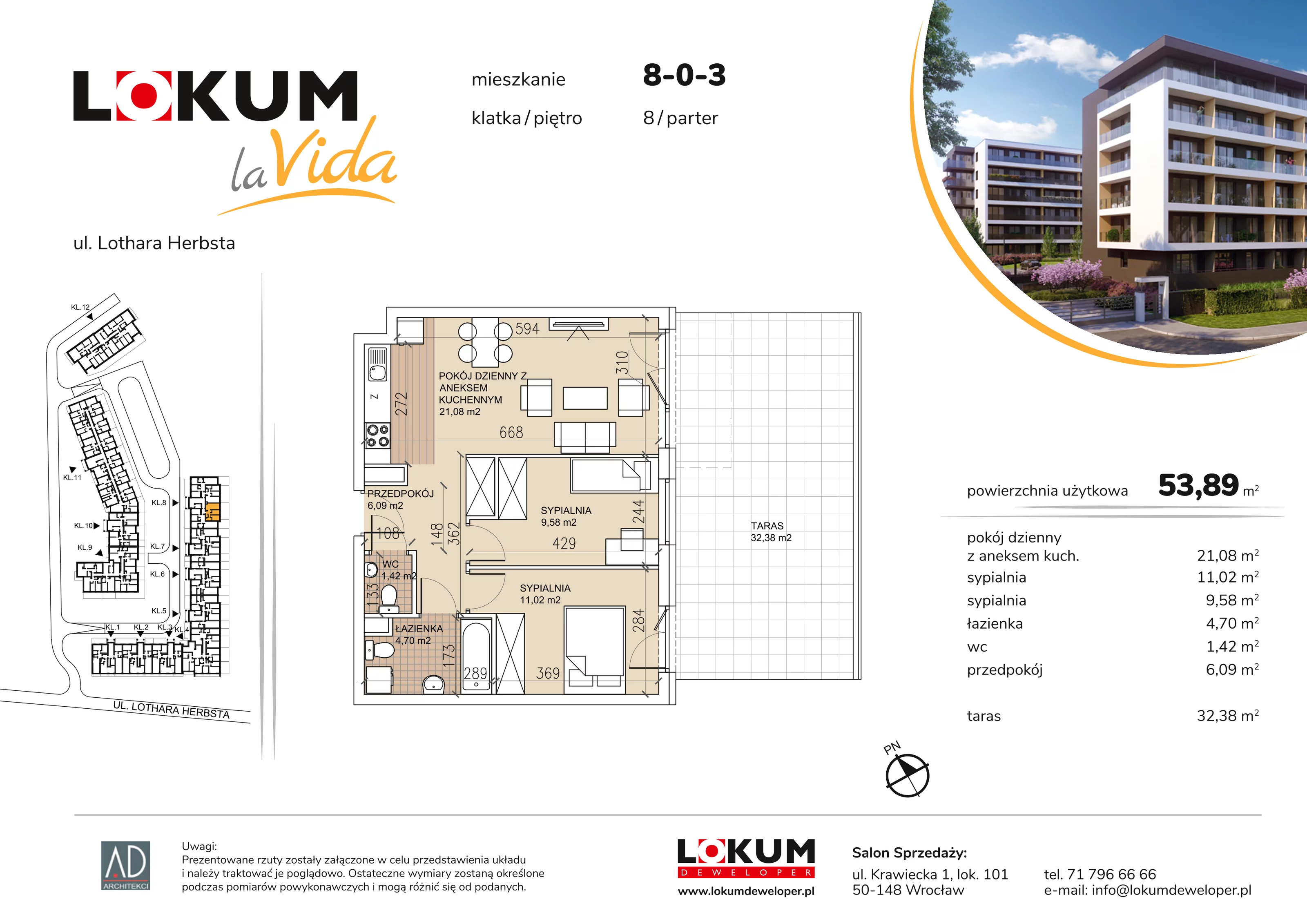 Mieszkanie 53,89 m², parter, oferta nr 8-0-3, Lokum la Vida, Wrocław, Sołtysowice, ul. Lothara Herbsta