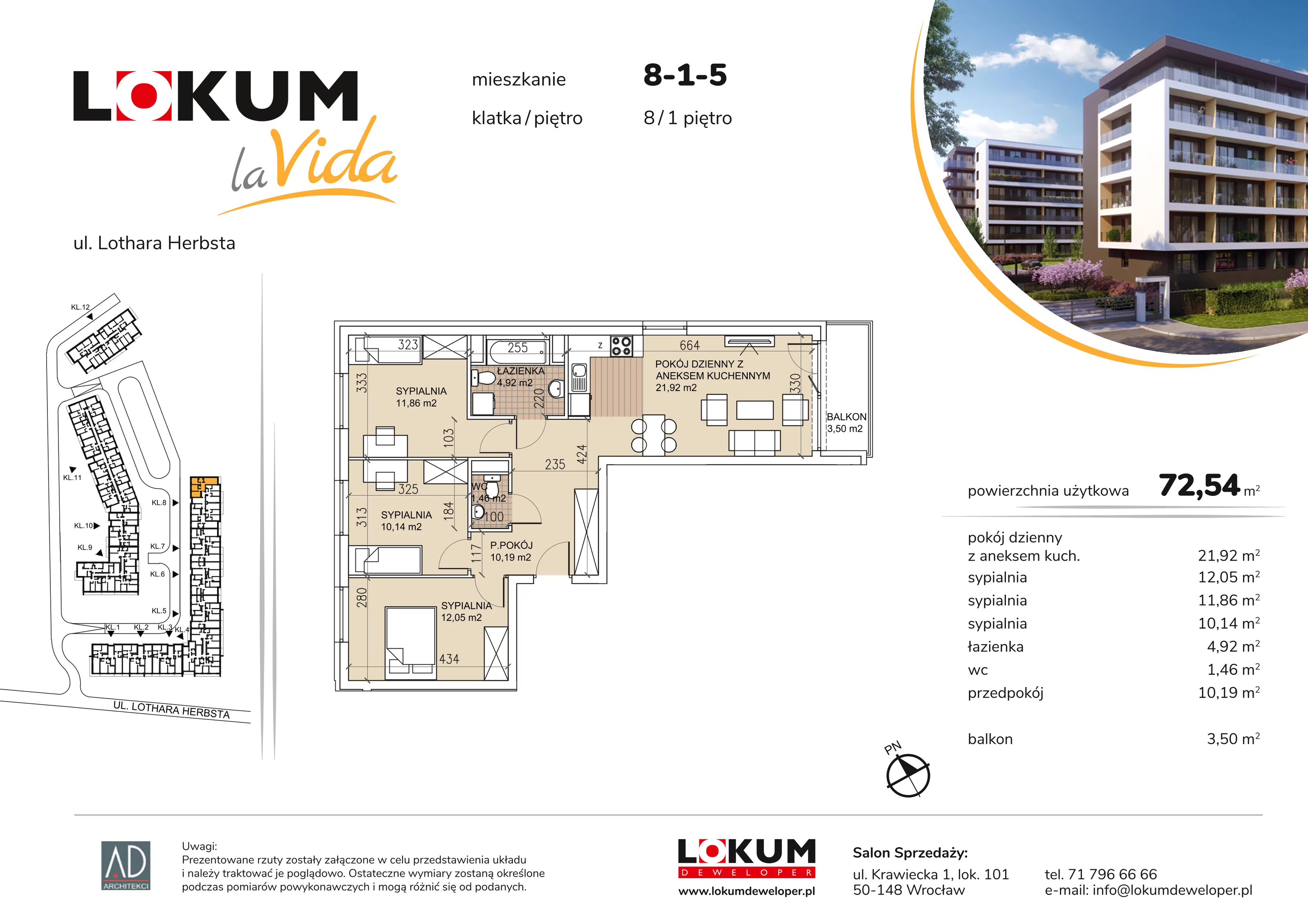 Mieszkanie 72,54 m², piętro 1, oferta nr 8-1-5, Lokum la Vida, Wrocław, Sołtysowice, ul. Lothara Herbsta