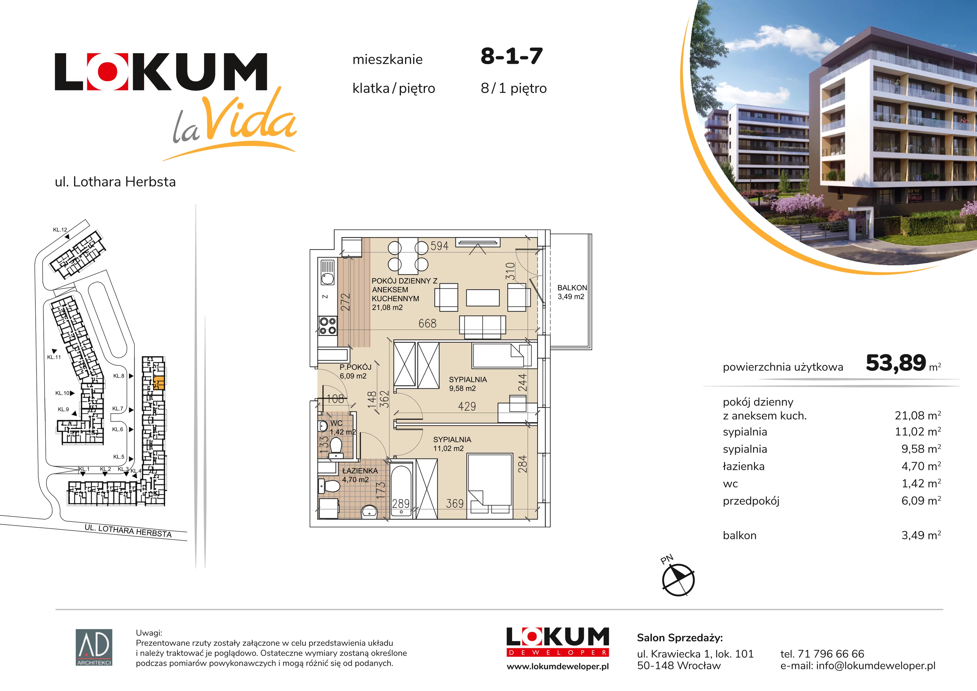 Mieszkanie 53,89 m², piętro 1, oferta nr 8-1-7, Lokum la Vida, Wrocław, Sołtysowice, ul. Lothara Herbsta