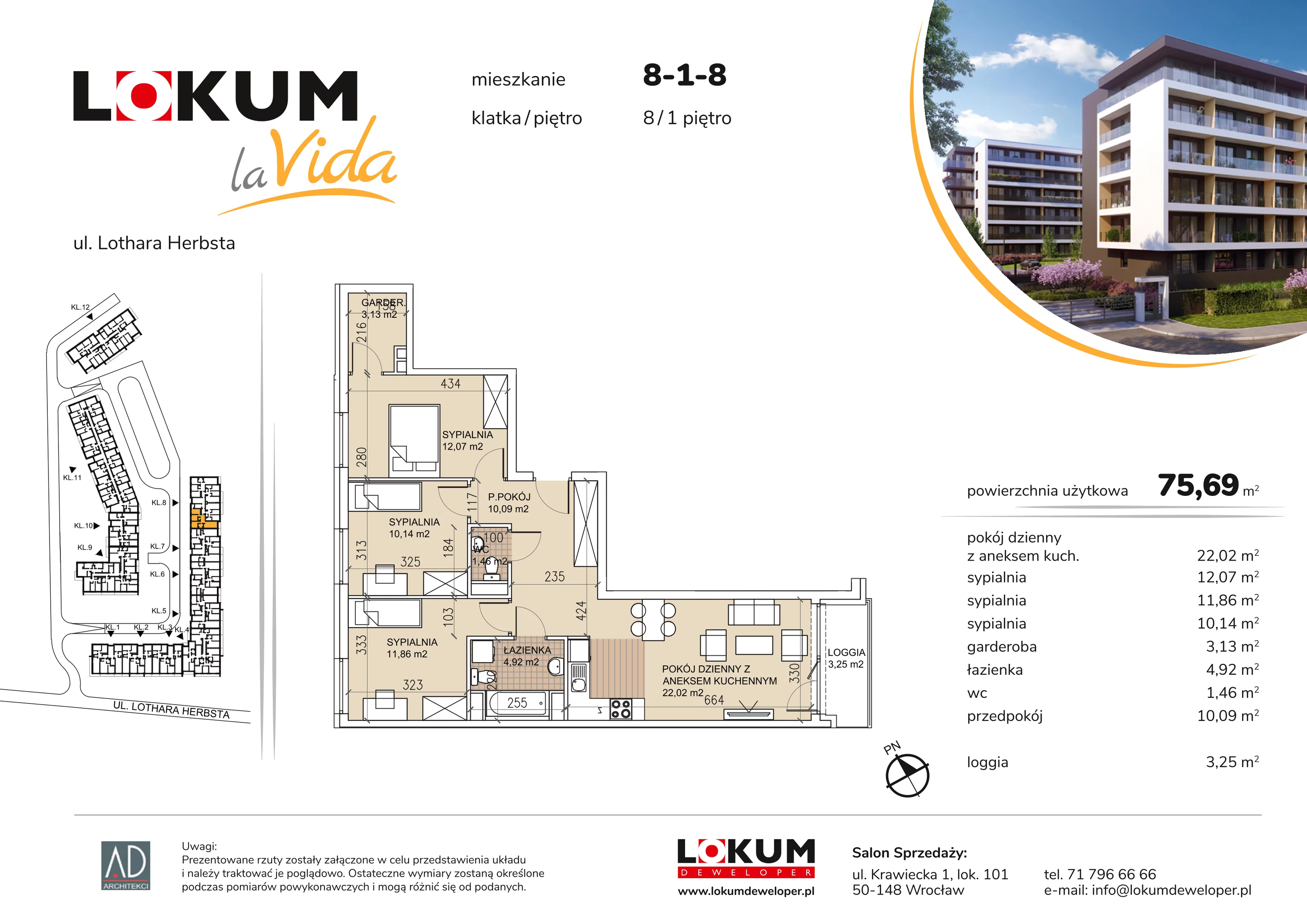 Mieszkanie 75,69 m², piętro 1, oferta nr 8-1-8, Lokum la Vida, Wrocław, Sołtysowice, ul. Lothara Herbsta