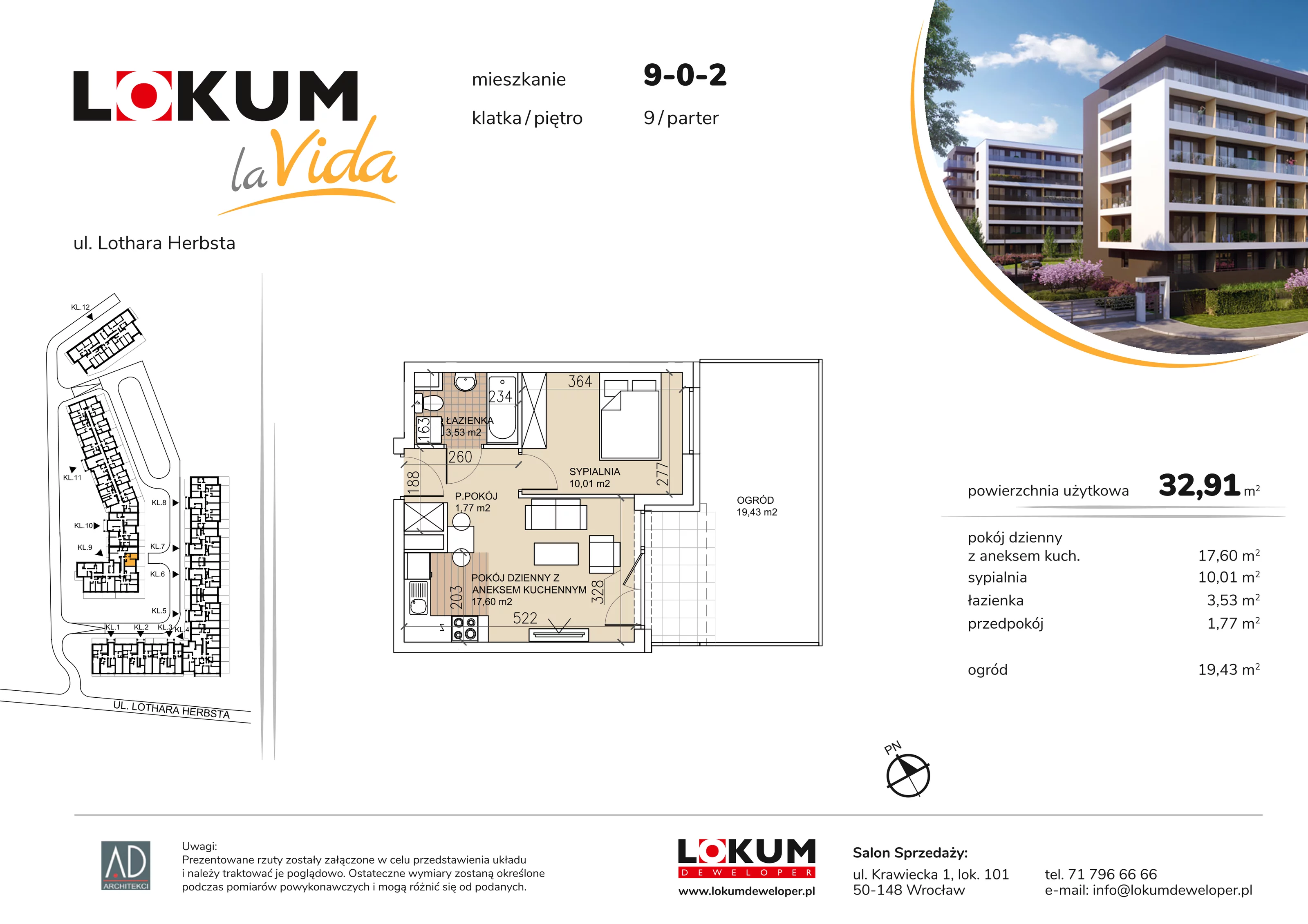 Mieszkanie 32,91 m², parter, oferta nr 9-0-2, Lokum la Vida, Wrocław, Sołtysowice, ul. Lothara Herbsta