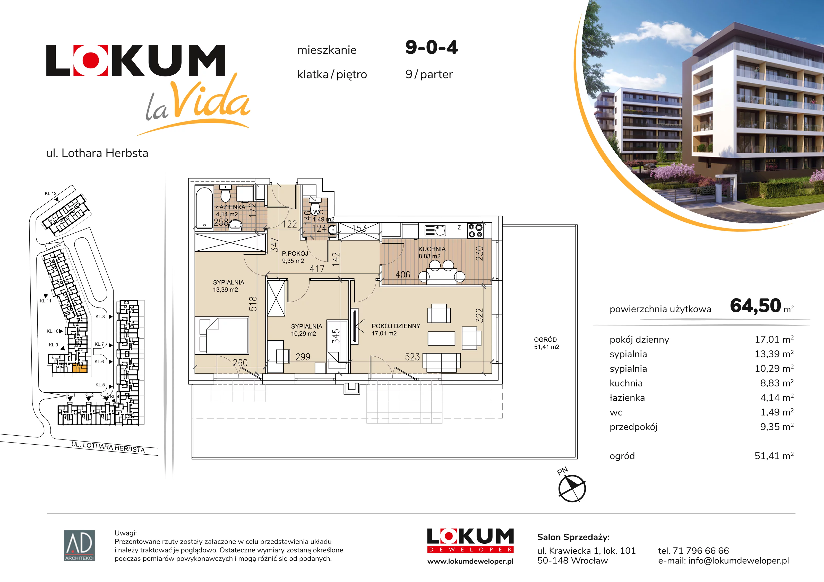 Mieszkanie 64,50 m², parter, oferta nr 9-0-4, Lokum la Vida, Wrocław, Sołtysowice, ul. Lothara Herbsta