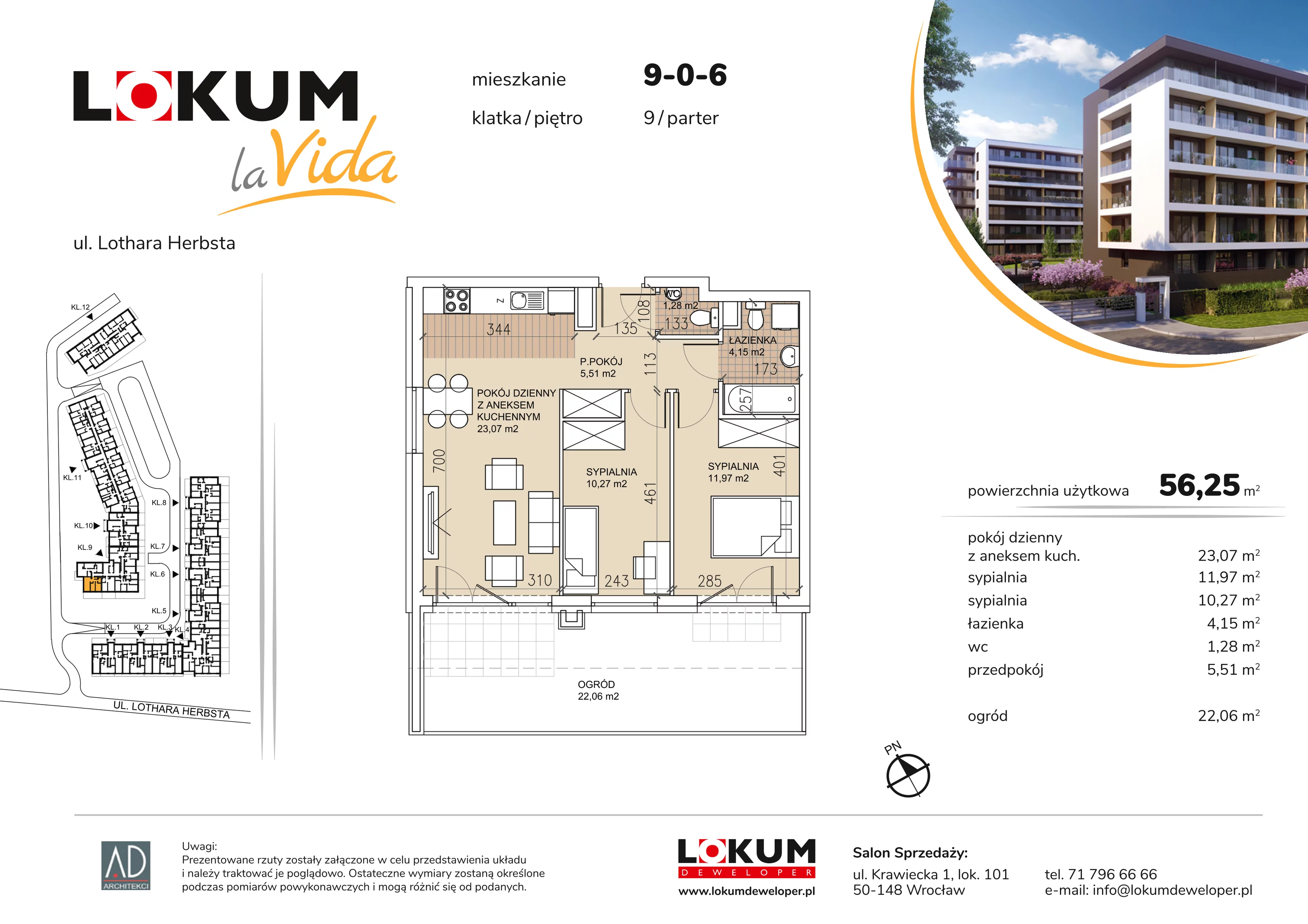 Mieszkanie 56,25 m², parter, oferta nr 9-0-6, Lokum la Vida, Wrocław, Sołtysowice, ul. Lothara Herbsta