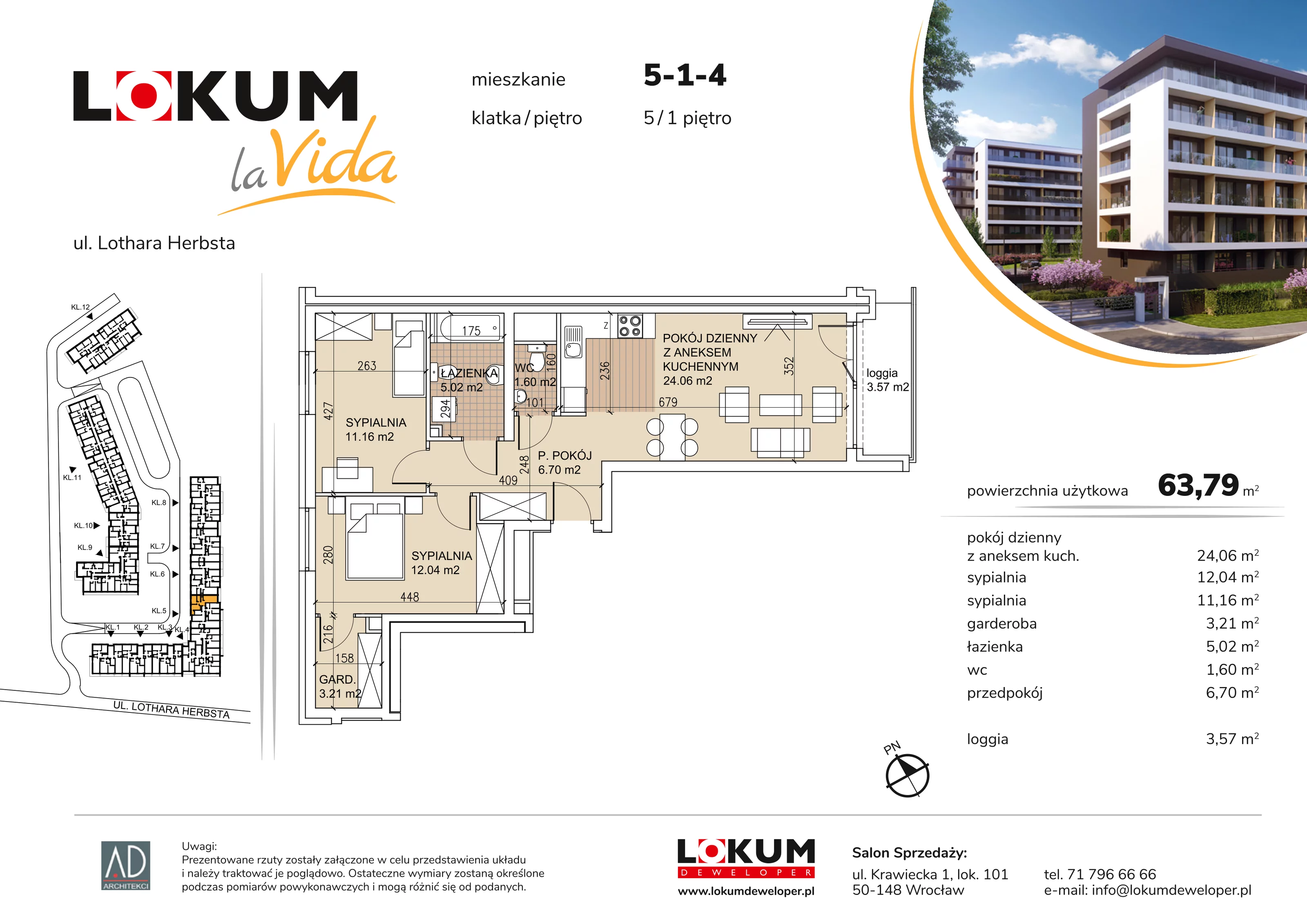 Mieszkanie 63,79 m², piętro 1, oferta nr 5-1-4, Lokum la Vida, Wrocław, Sołtysowice, ul. Lothara Herbsta