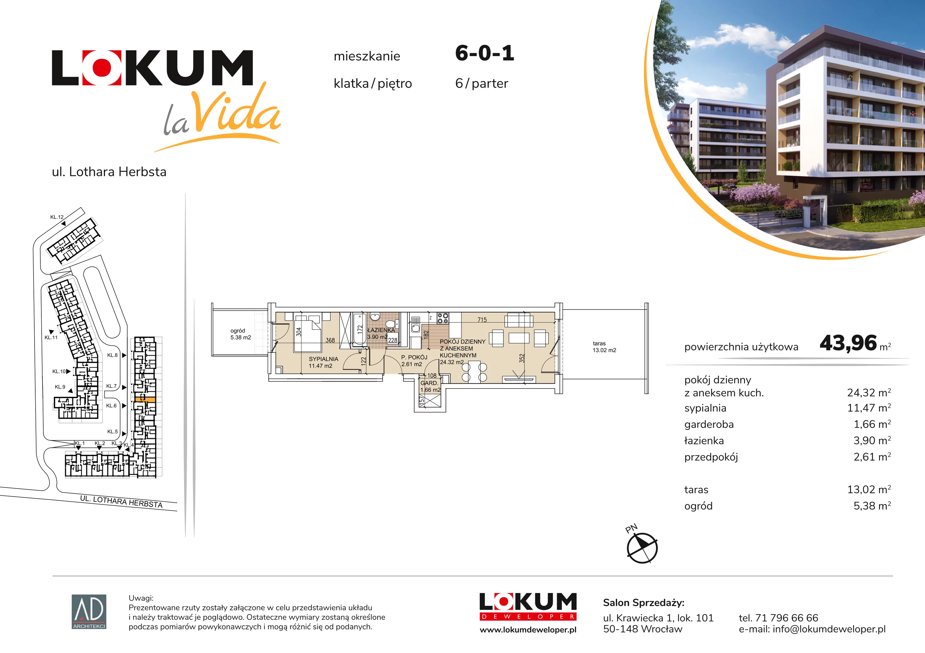 Mieszkanie 43,96 m², parter, oferta nr 6-0-1, Lokum la Vida, Wrocław, Sołtysowice, ul. Lothara Herbsta