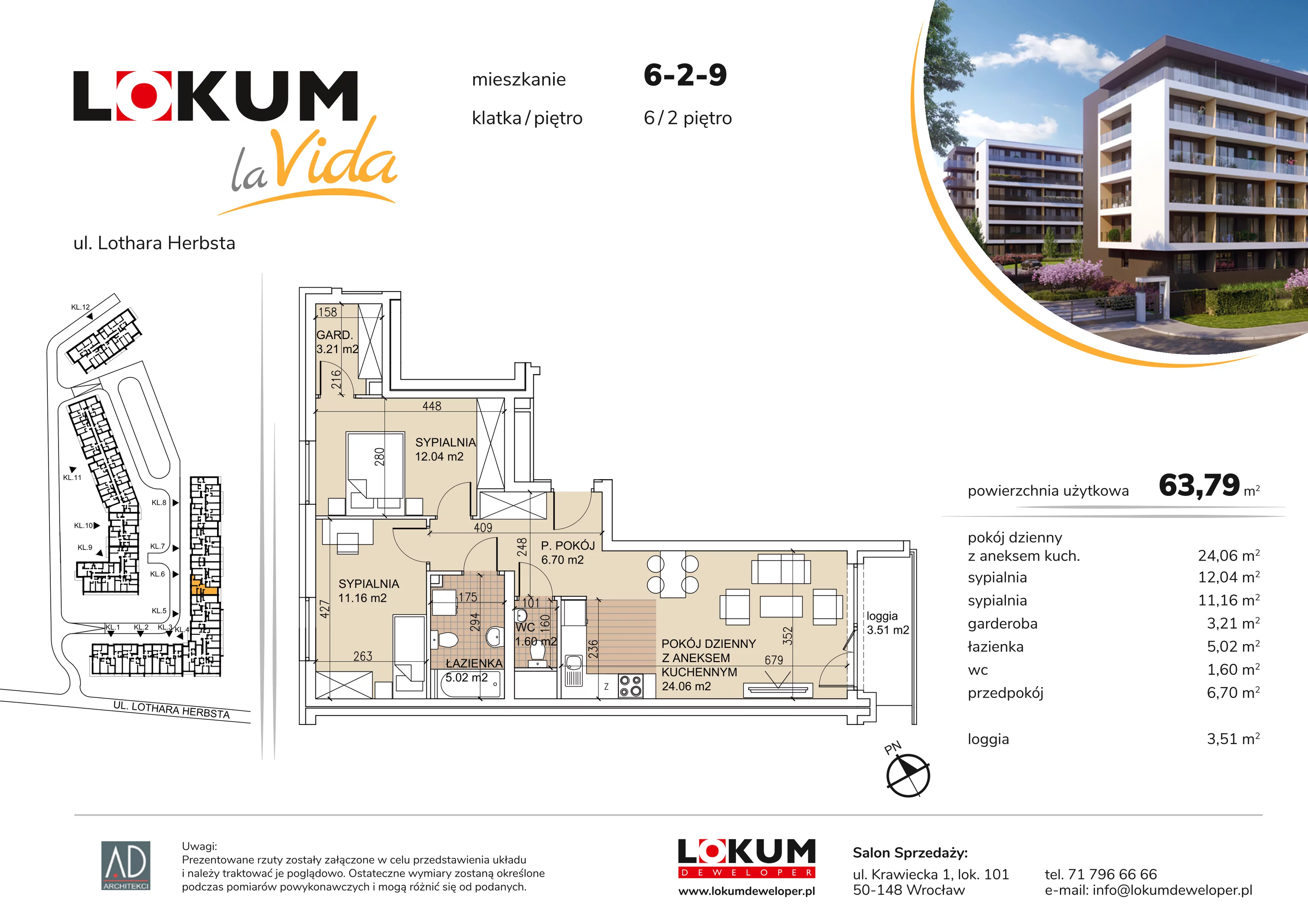 Mieszkanie 63,79 m², piętro 2, oferta nr 6-2-9, Lokum la Vida, Wrocław, Sołtysowice, ul. Lothara Herbsta