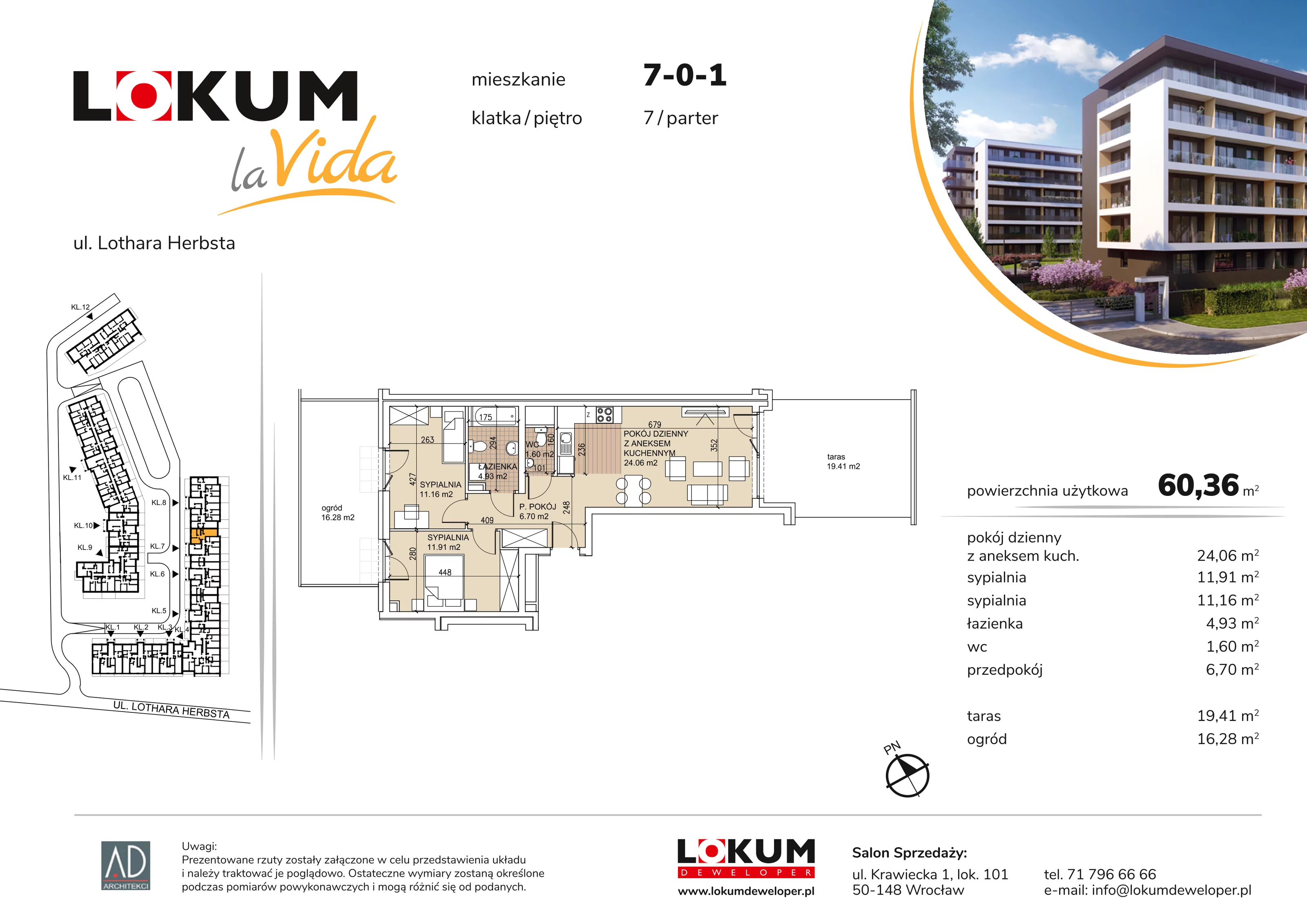 Mieszkanie 60,36 m², parter, oferta nr 7-0-1, Lokum la Vida, Wrocław, Sołtysowice, ul. Lothara Herbsta