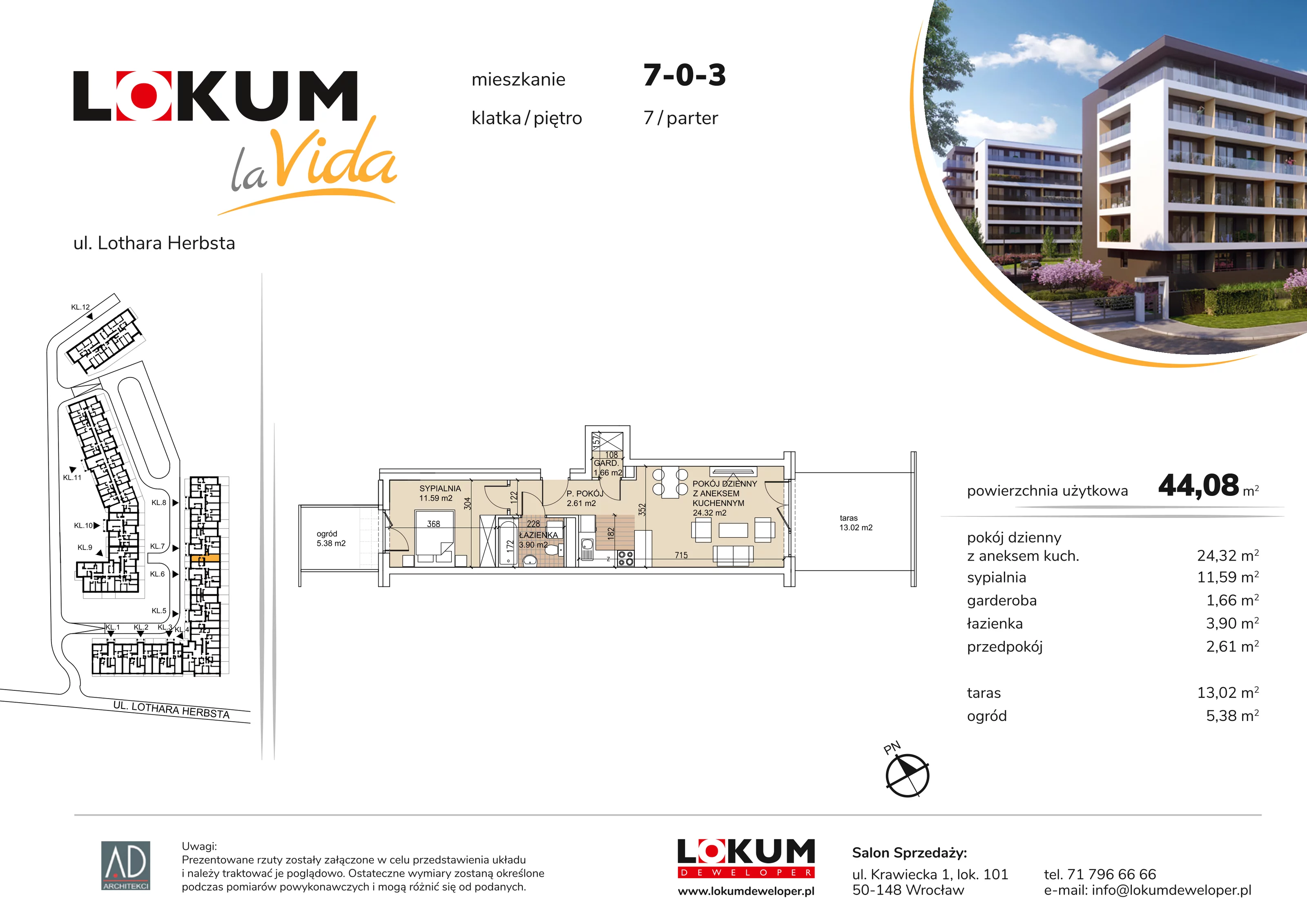 Mieszkanie 44,08 m², parter, oferta nr 7-0-3, Lokum la Vida, Wrocław, Sołtysowice, ul. Lothara Herbsta