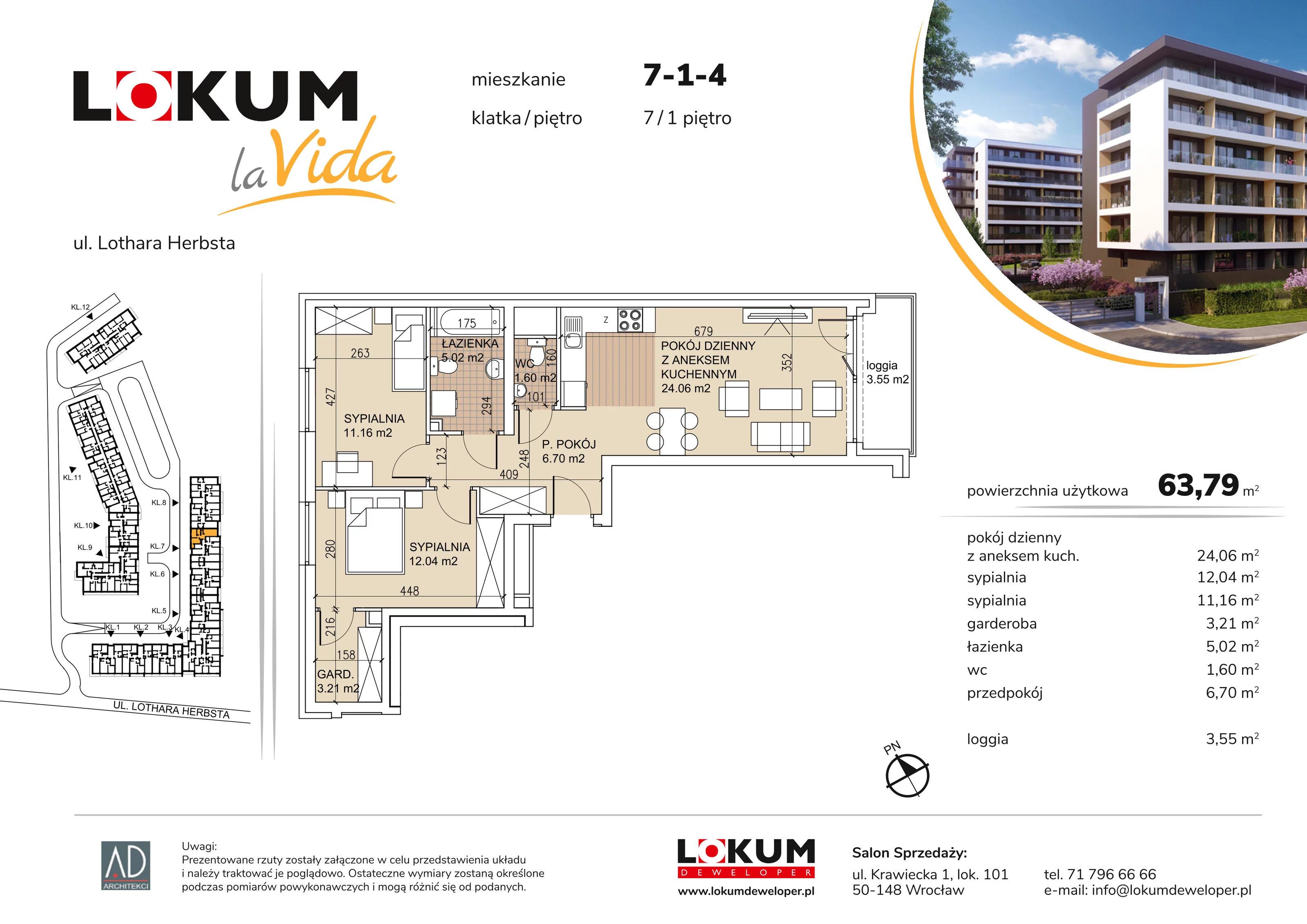 Mieszkanie 63,79 m², piętro 1, oferta nr 7-1-4, Lokum la Vida, Wrocław, Sołtysowice, ul. Lothara Herbsta