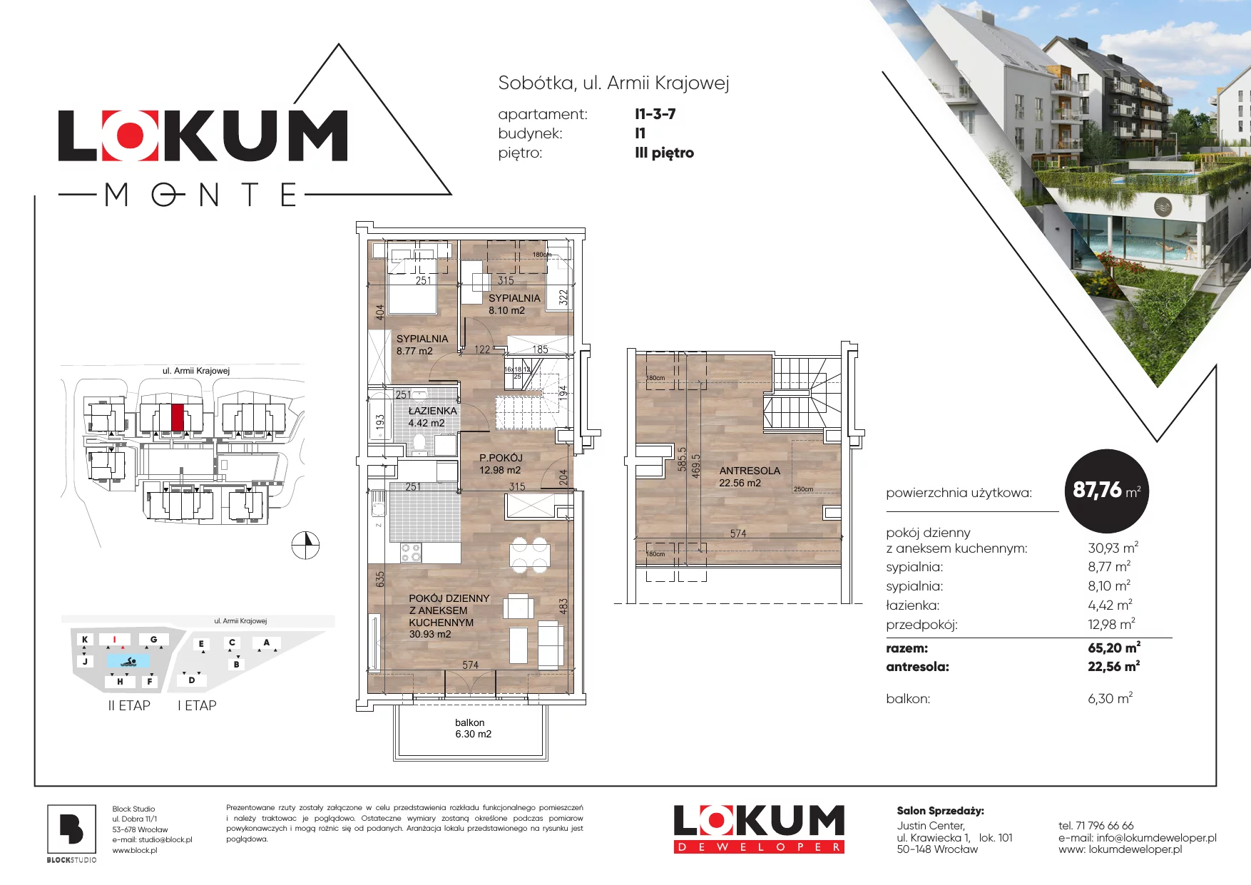 4 pokoje, mieszkanie 88,58 m², piętro 3, oferta nr I1-3-7, Lokum Monte, Sobótka, ul. Armii Krajowej