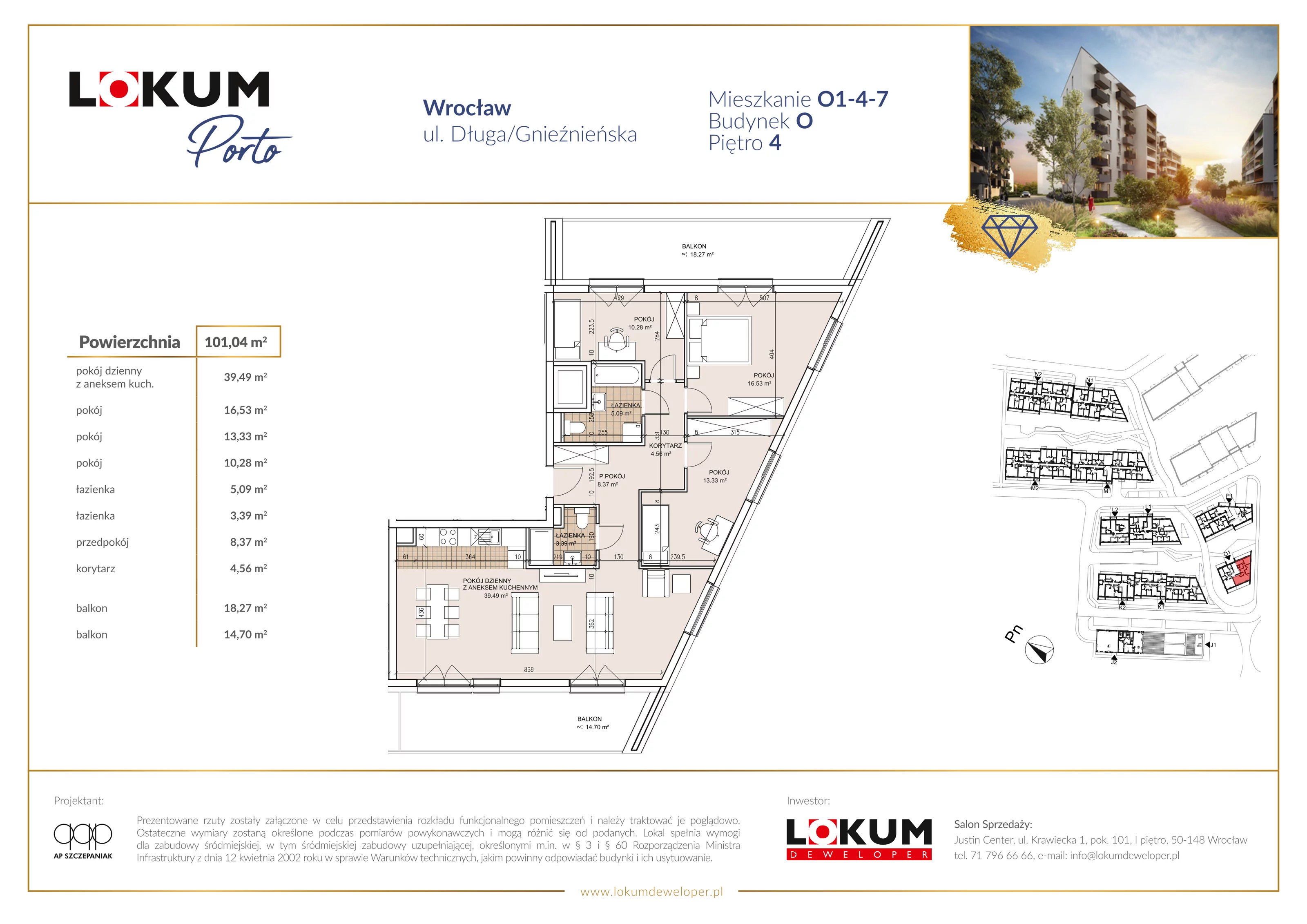 4 pokoje, mieszkanie 101,36 m², piętro 4, oferta nr O1-4-7, Lokum Porto, Wrocław, Szczepin, ul. Długa/Gnieźnieńska